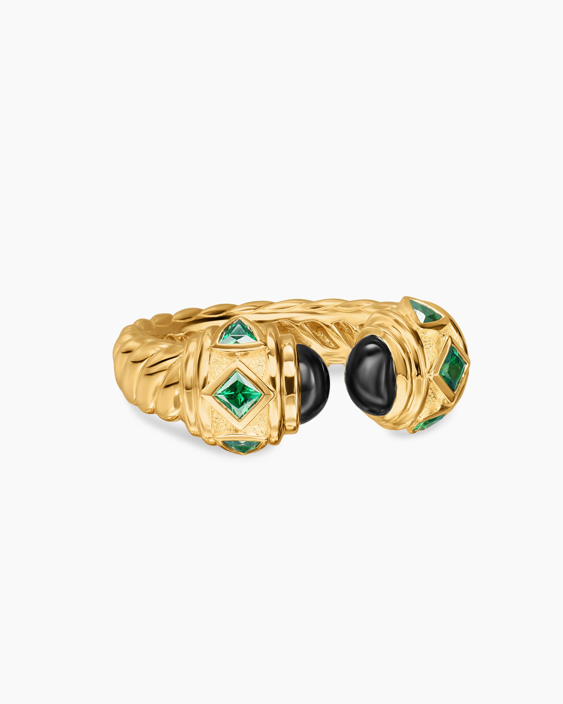 Renaissance Color Ring in 18K Yellow Gold with Black Onyx and Tsavorites, 10mm