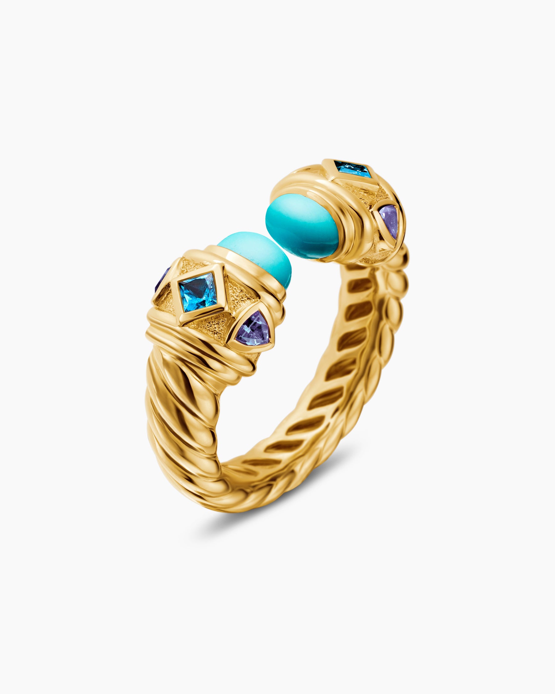 Renaissance Color Ring in 18K Yellow Gold with Turquoise, Hampton Blue Topaz and Iolite, 10mm - Image 3