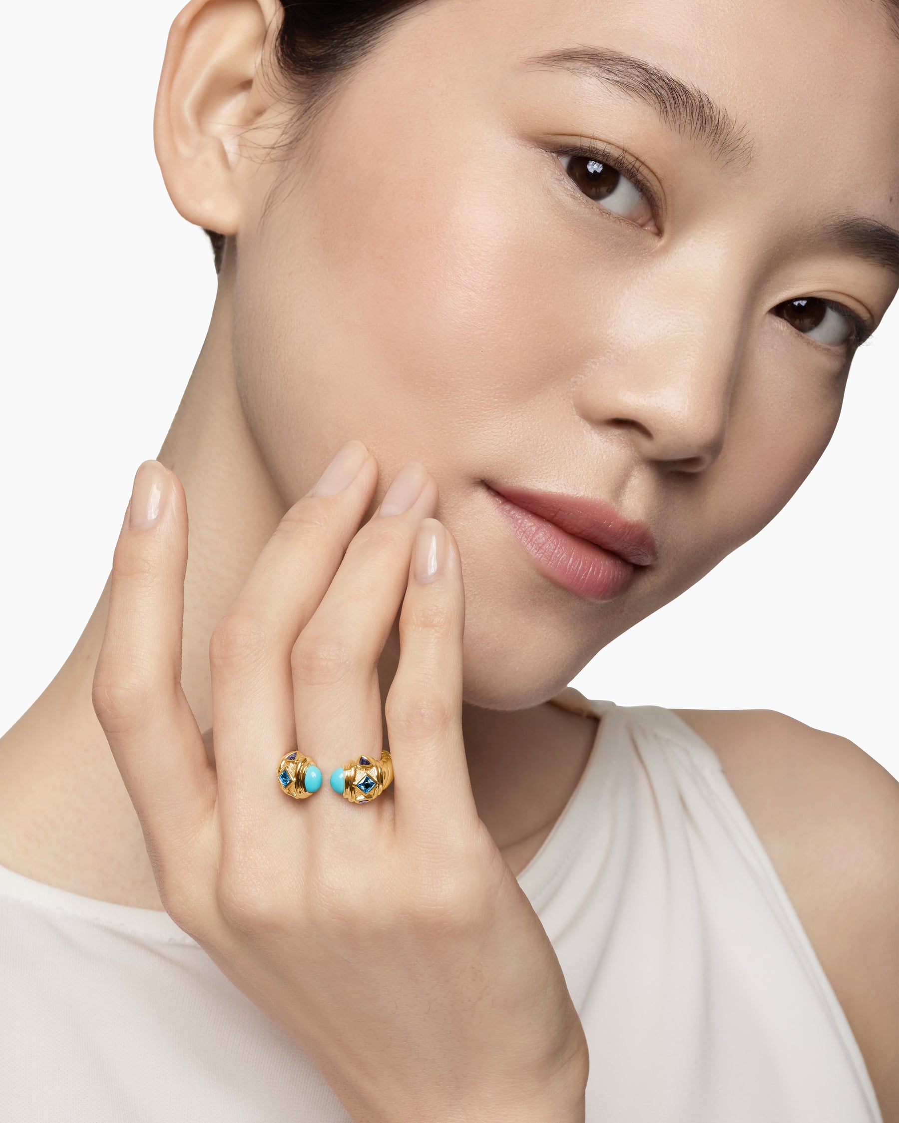 Renaissance Color Ring in 18K Yellow Gold with Turquoise, Hampton Blue Topaz and Iolite, 10mm - Image 8