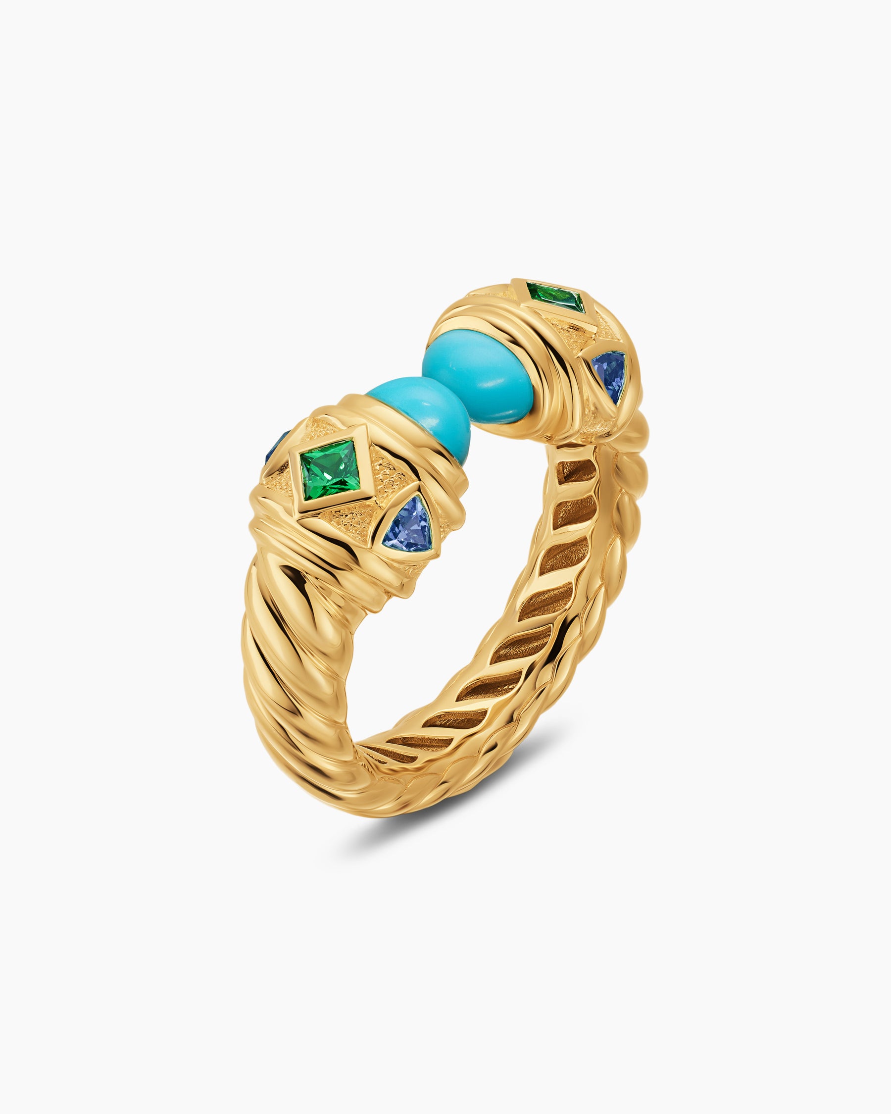 Renaissance Color Ring in 18K Yellow Gold with Turquoise, Tsavorite and Tanzanite, 10mm - Image 3