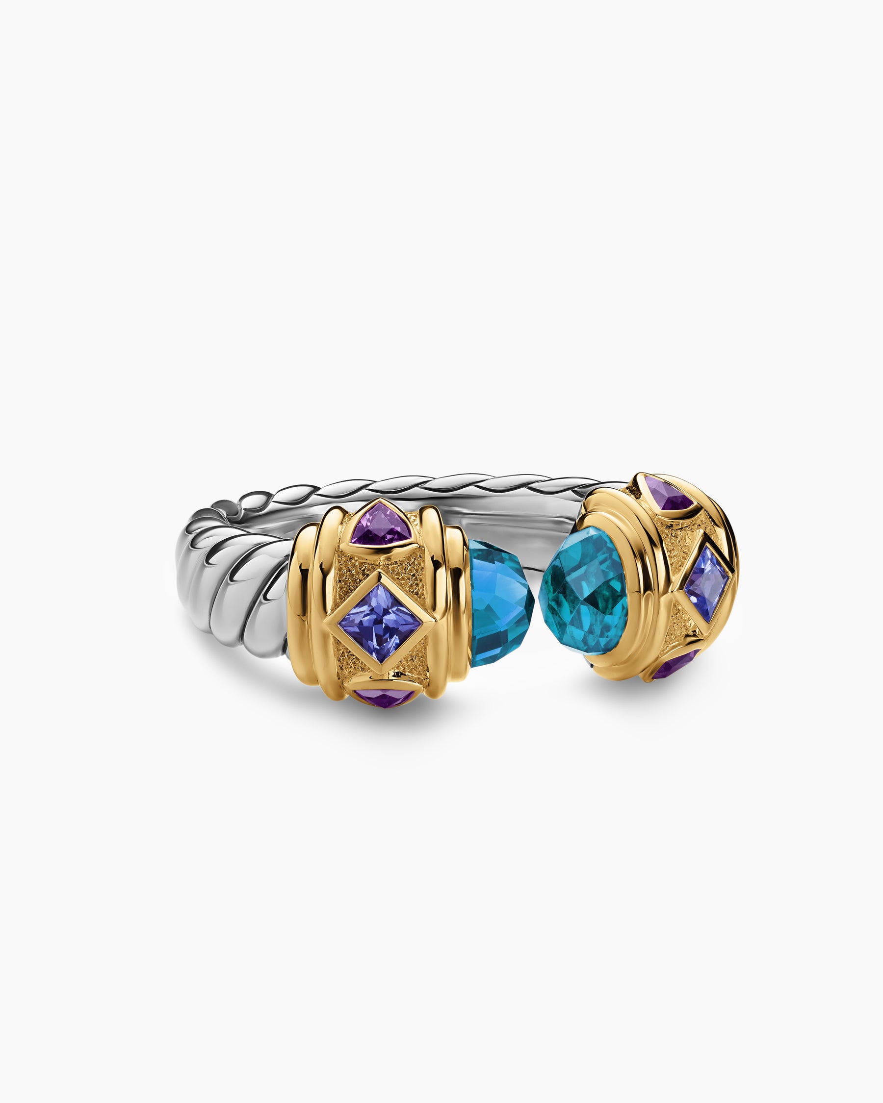 Renaissance Color Ring in Sterling Silver with 14K Yellow Gold, Hampton Blue Topaz, Iolite and Amethyst, 10mm
