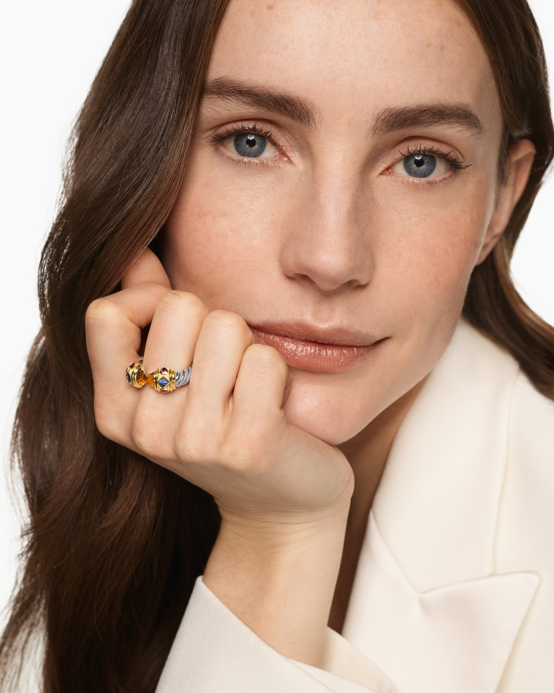 Alternative view of Renaissance Color Ring in Sterling Silver with 14K Yellow Gold, Madeira Citrine, Tanzanite and Rhodolite Garnet, 10mm