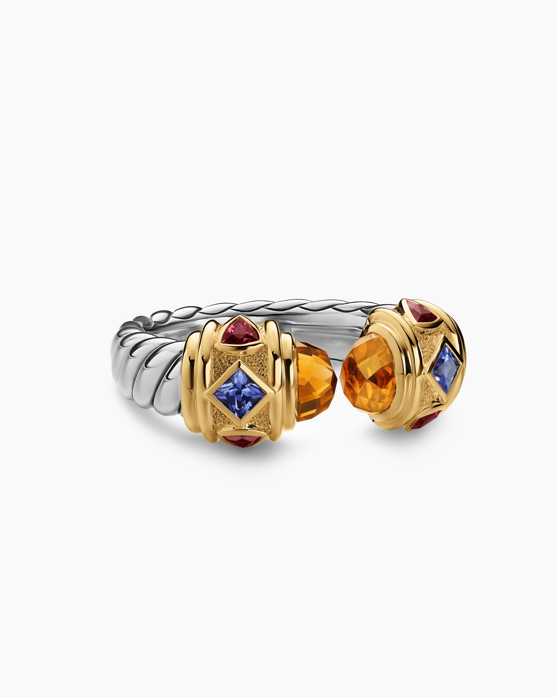 Renaissance Color Ring in Sterling Silver with 14K Yellow Gold, Madeira Citrine, Tanzanite and Rhodolite Garnet, 10mm