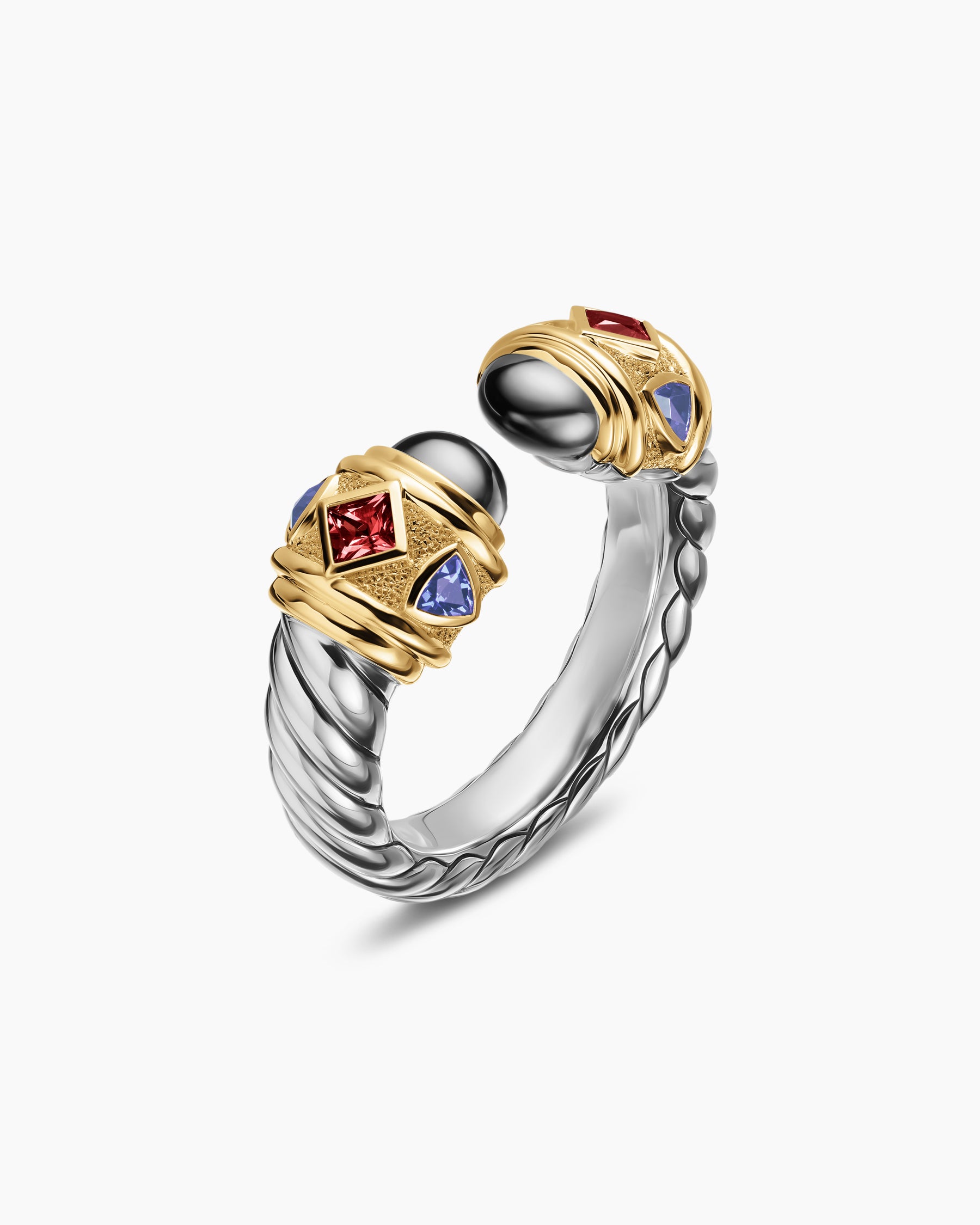 Renaissance Color Ring in Sterling Silver with 14K Yellow Gold, Hematine, Rhodolite Garnet and Iolite, 10mm - Image 3