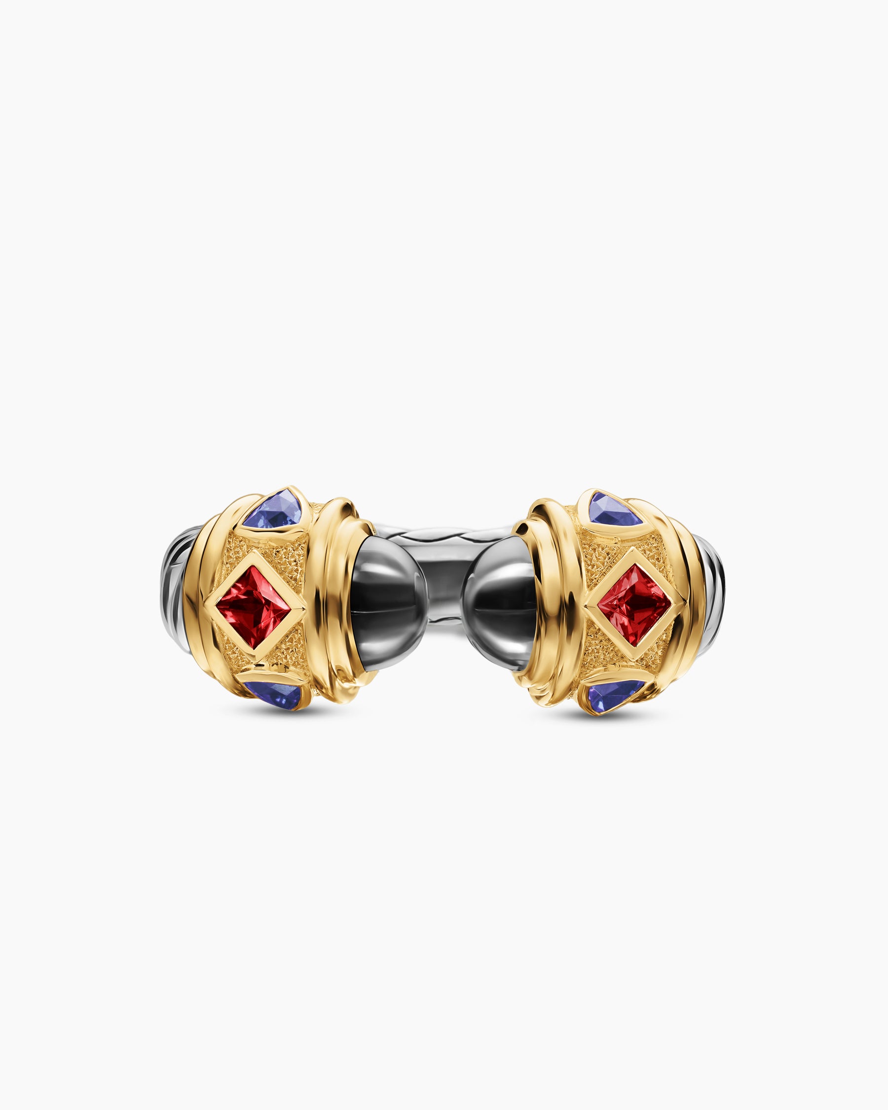 Renaissance Color Ring in Sterling Silver with 14K Yellow Gold, Hematine, Rhodolite Garnet and Iolite, 10mm - Image 4