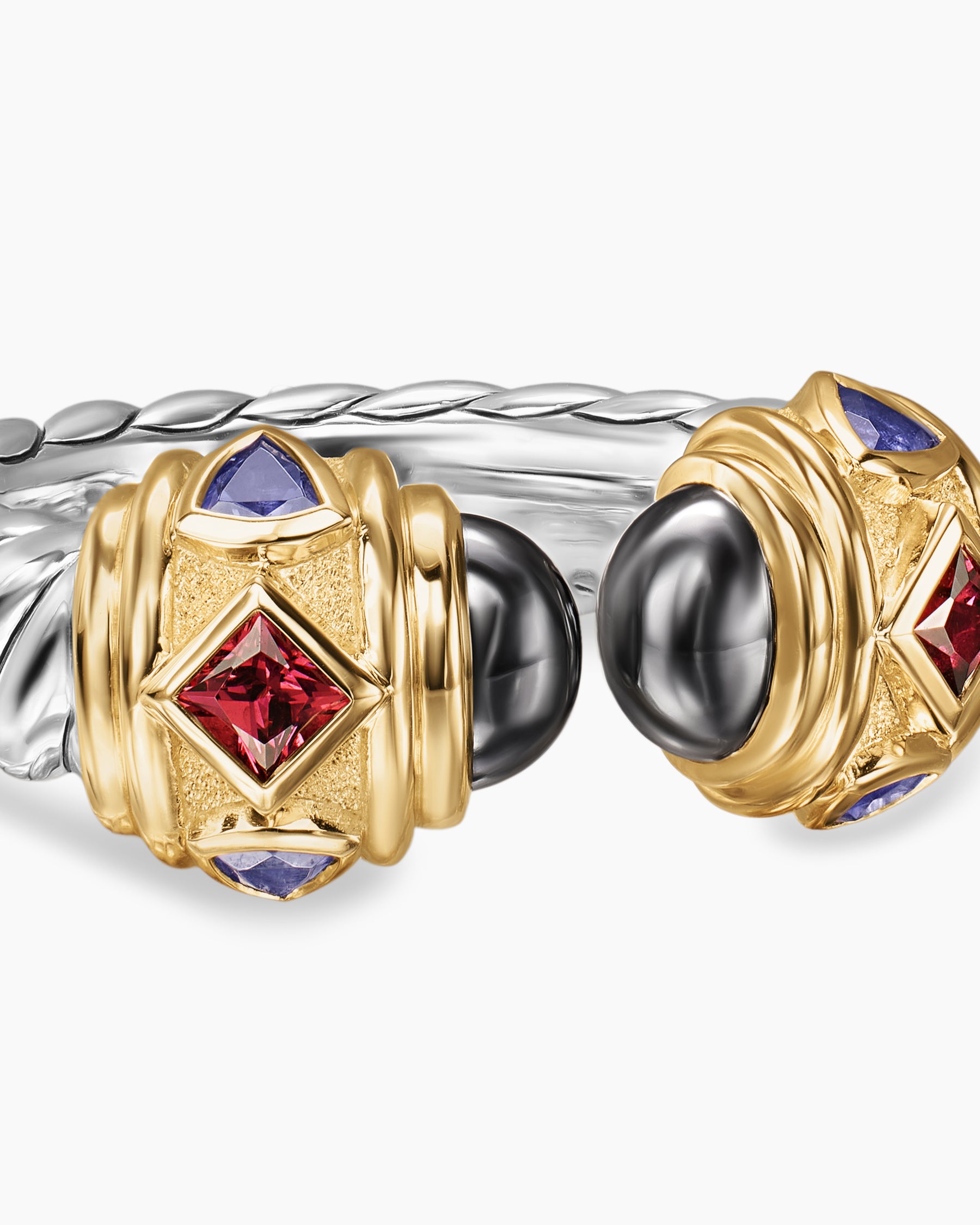 Renaissance Color Ring in Sterling Silver with 14K Yellow Gold, Hematine, Rhodolite Garnet and Iolite, 10mm - Image 5