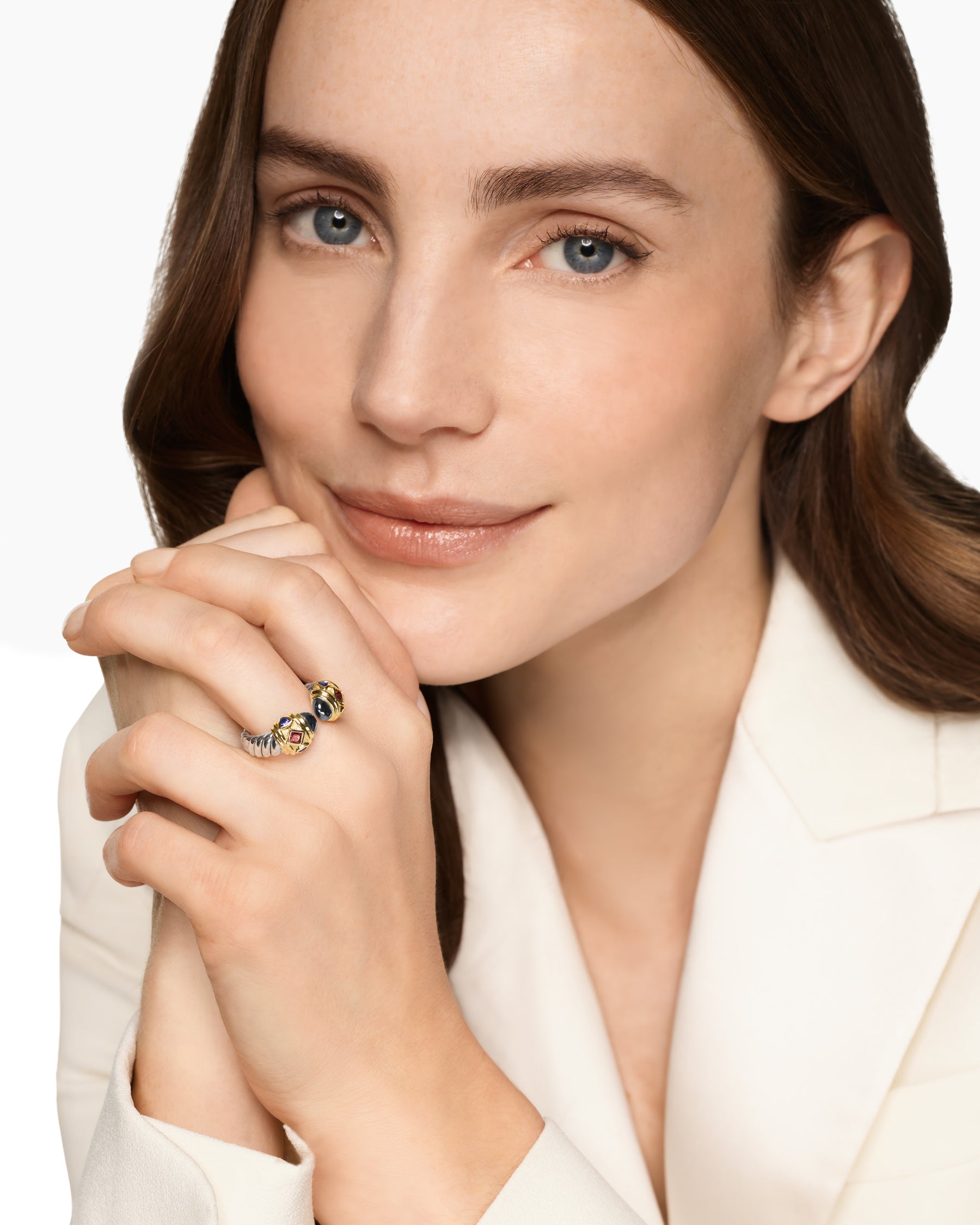Alternative view of Renaissance Color Ring in Sterling Silver with 14K Yellow Gold, Hematine, Rhodolite Garnet and Iolite, 10mm