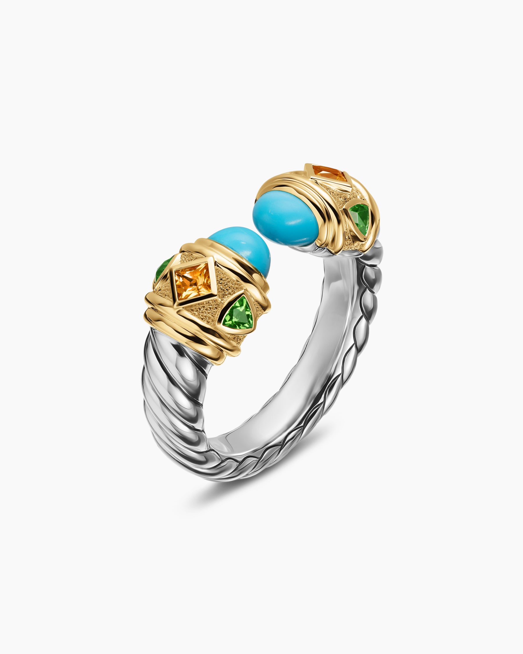 Renaissance Color Ring in Sterling Silver with 14K Yellow Gold, Turquoise, Madeira Citrine and Tsavorites, 10mm - Image 3