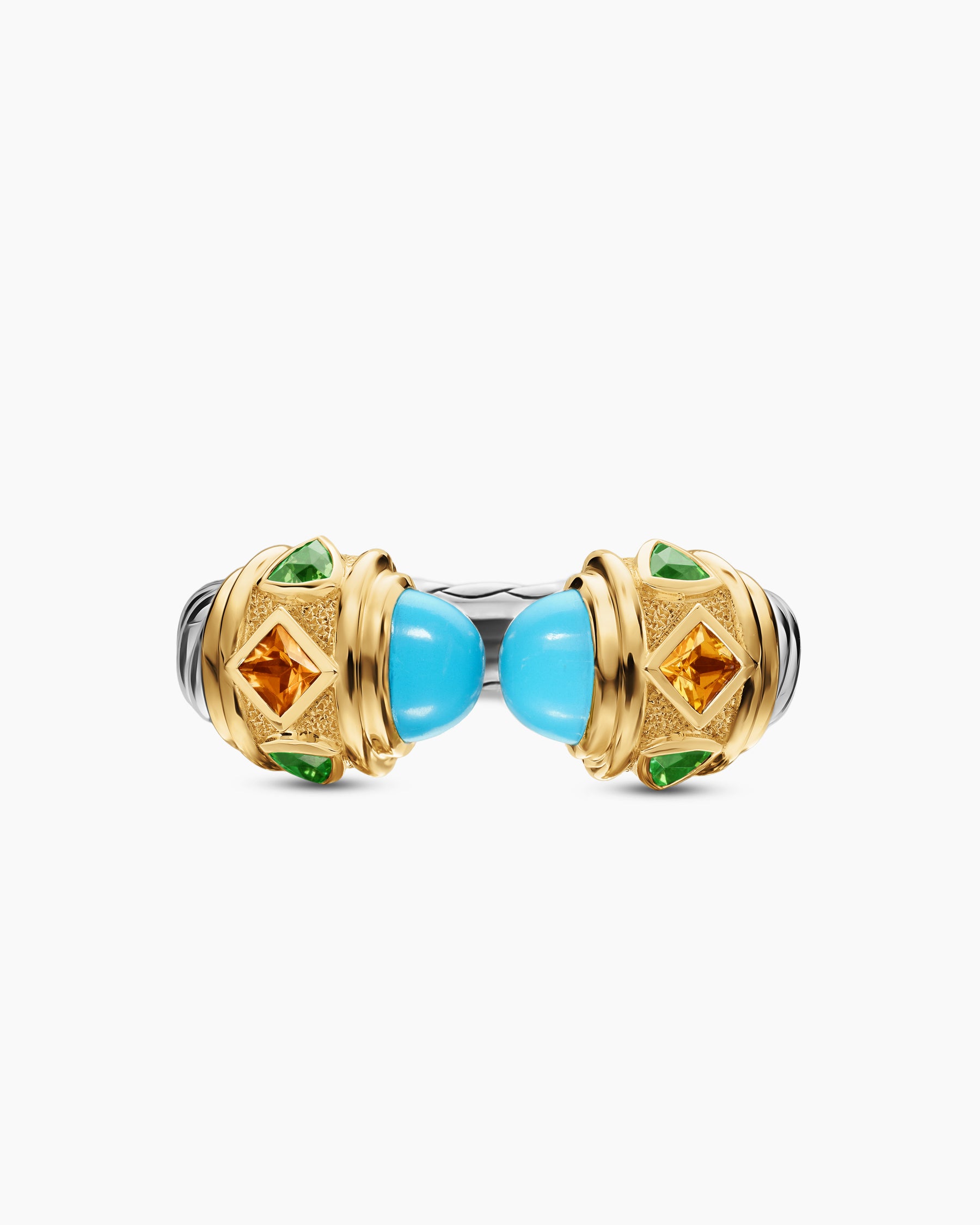 Renaissance Color Ring in Sterling Silver with 14K Yellow Gold, Turquoise, Madeira Citrine and Tsavorites, 10mm - Image 4