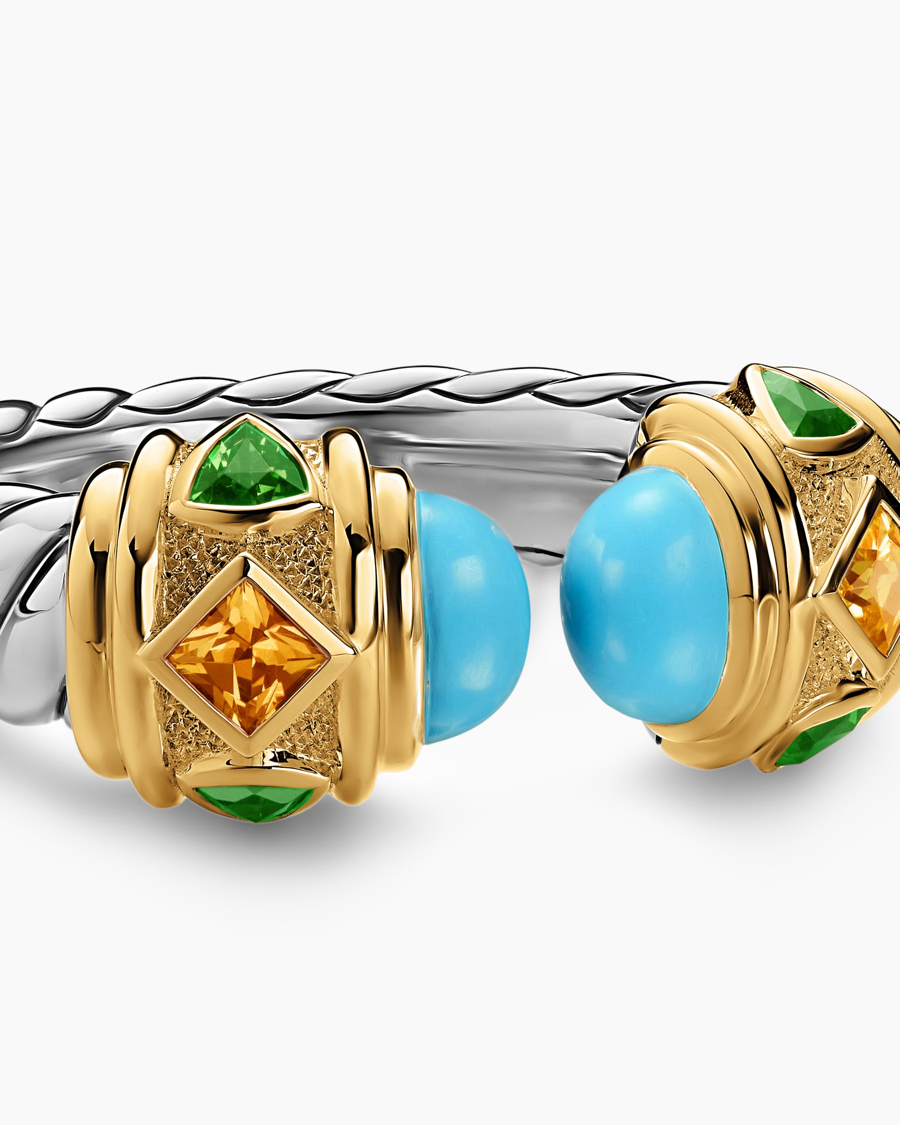 Renaissance Color Ring in Sterling Silver with 14K Yellow Gold, Turquoise, Madeira Citrine and Tsavorites, 10mm - Image 5