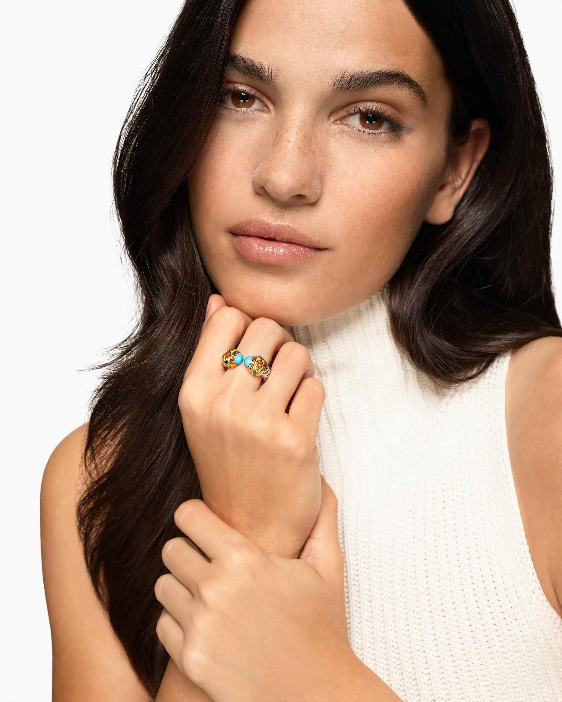 Alternative view of Renaissance Color Ring in Sterling Silver with 14K Yellow Gold, Turquoise, Madeira Citrine and Tsavorites, 10mm