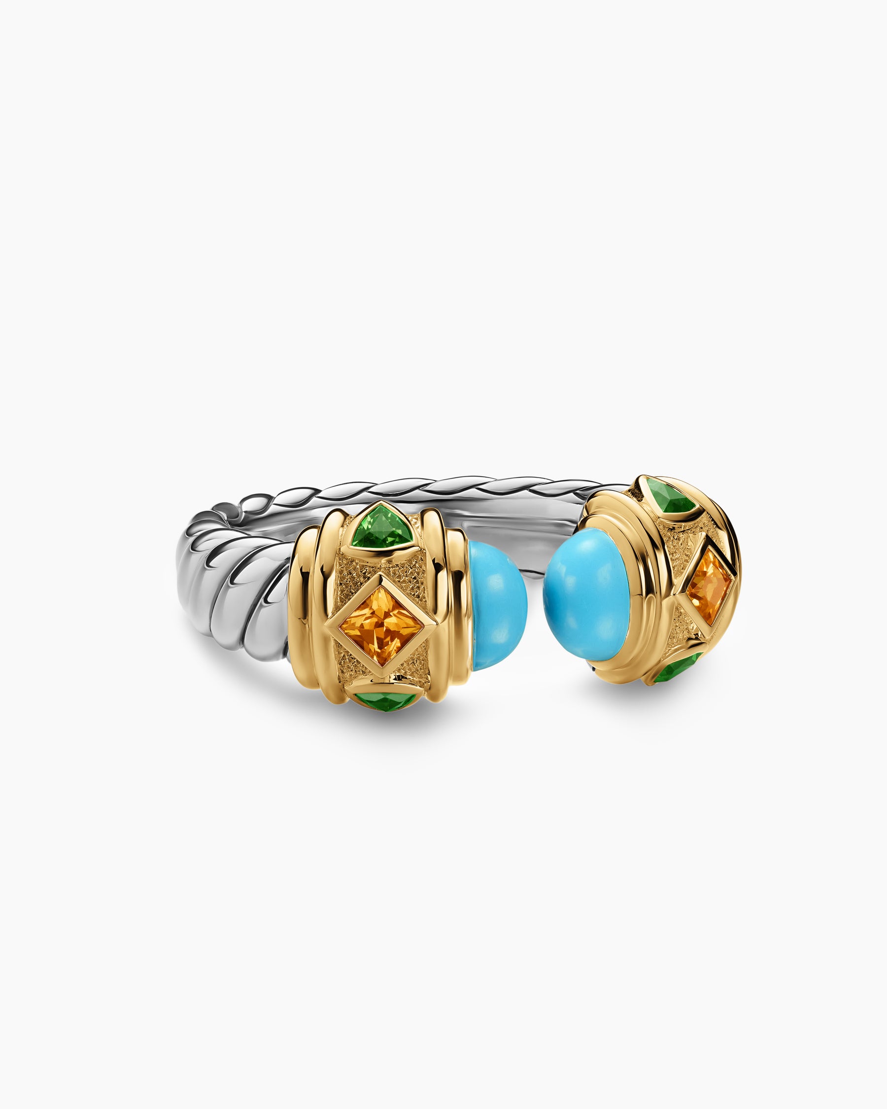 Renaissance Color Ring in Sterling Silver with 14K Yellow Gold, Turquoise, Madeira Citrine and Tsavorites, 10mm