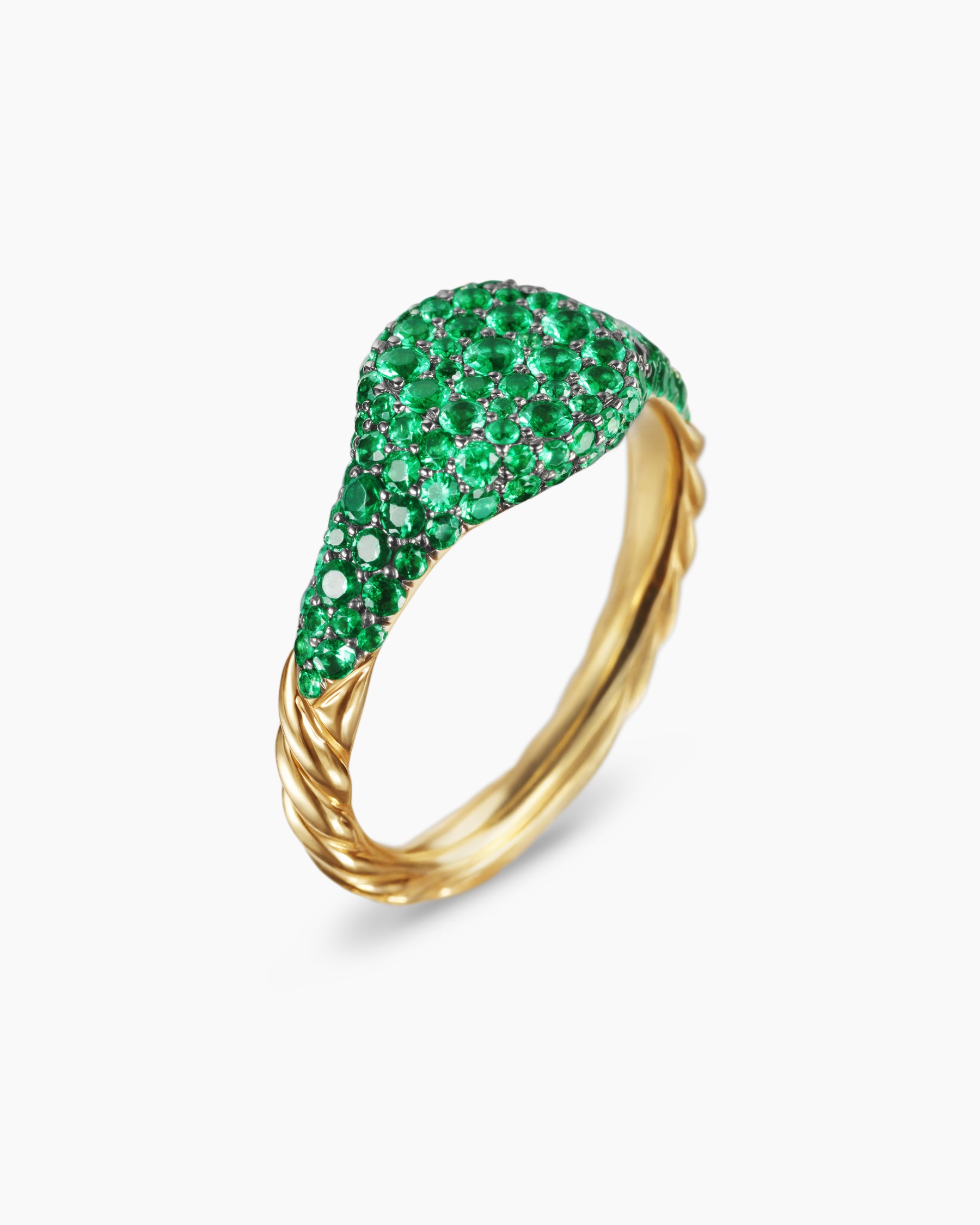 Petite Pavé Pinky Ring in 18K Yellow Gold with Emeralds, 7mm - Image 3