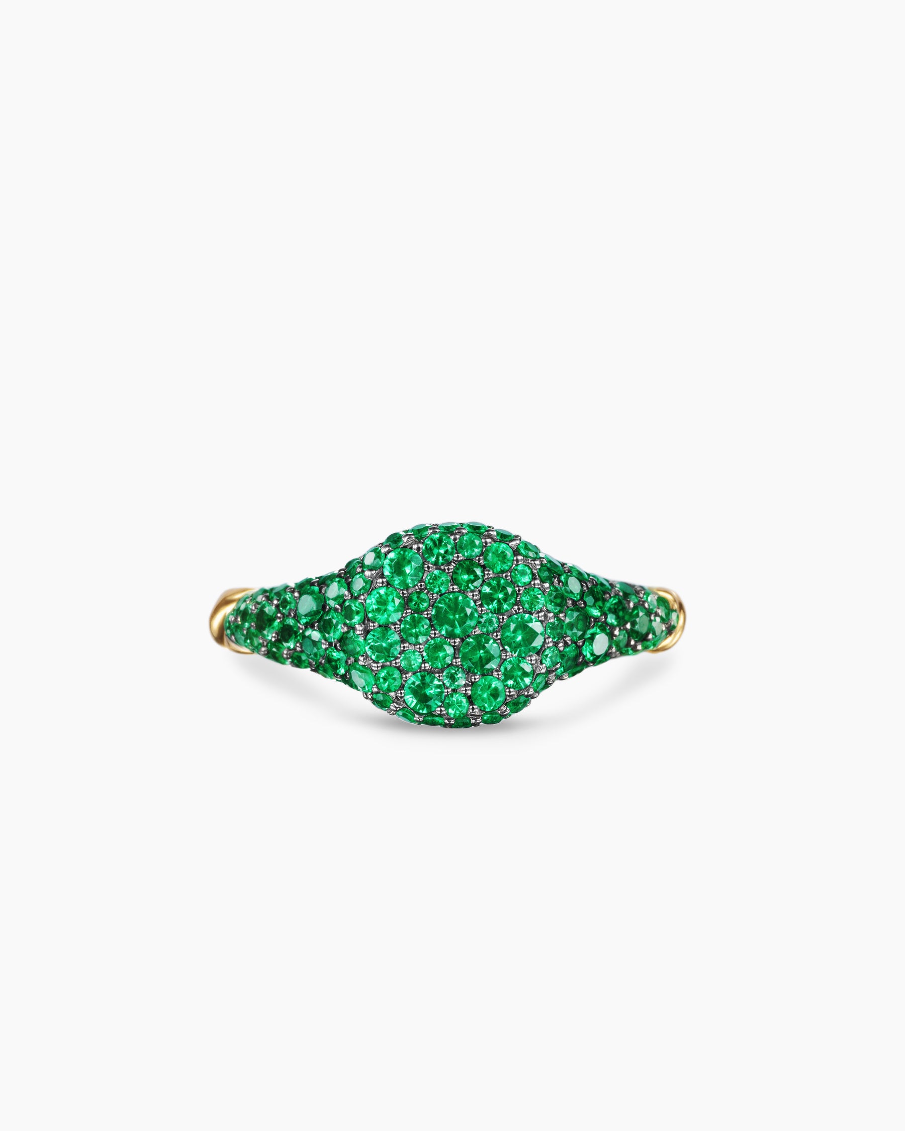 Petite Pavé Pinky Ring in 18K Yellow Gold with Emeralds, 7mm - Image 4