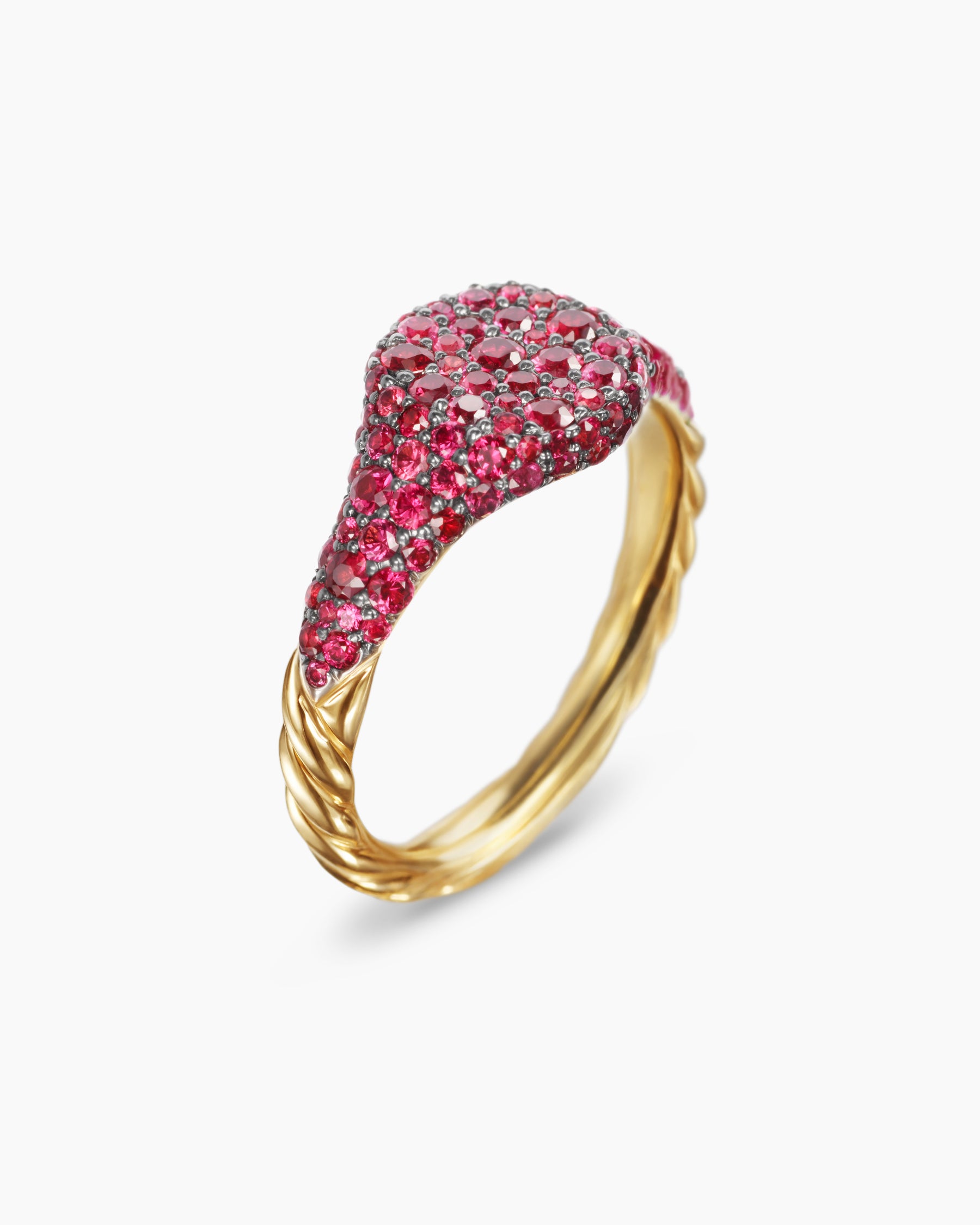 Petite Pavé Pinky Ring in 18K Yellow Gold with Red Rubies, 7mm - Image 3