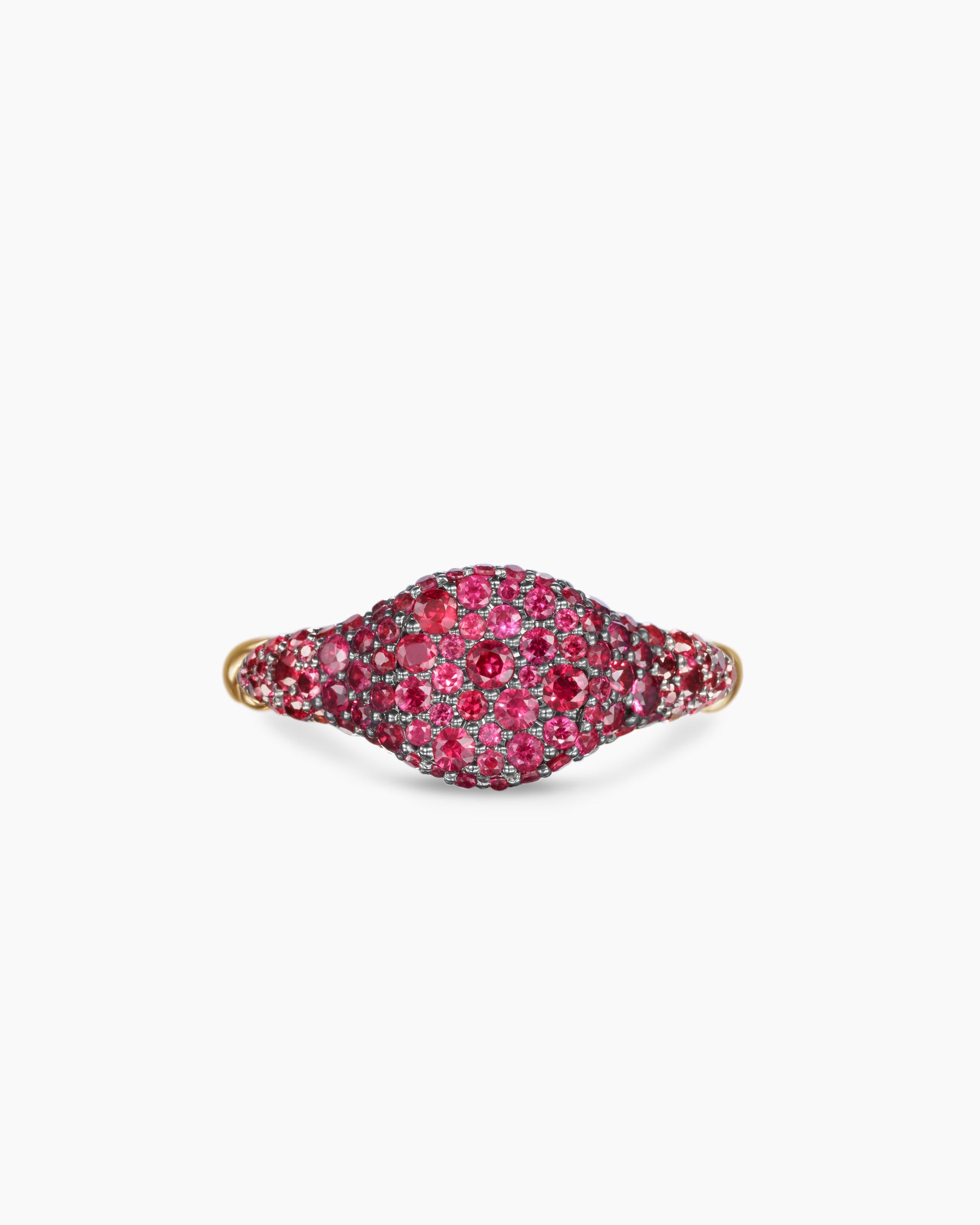 Petite Pavé Pinky Ring in 18K Yellow Gold with Red Rubies, 7mm - Image 4