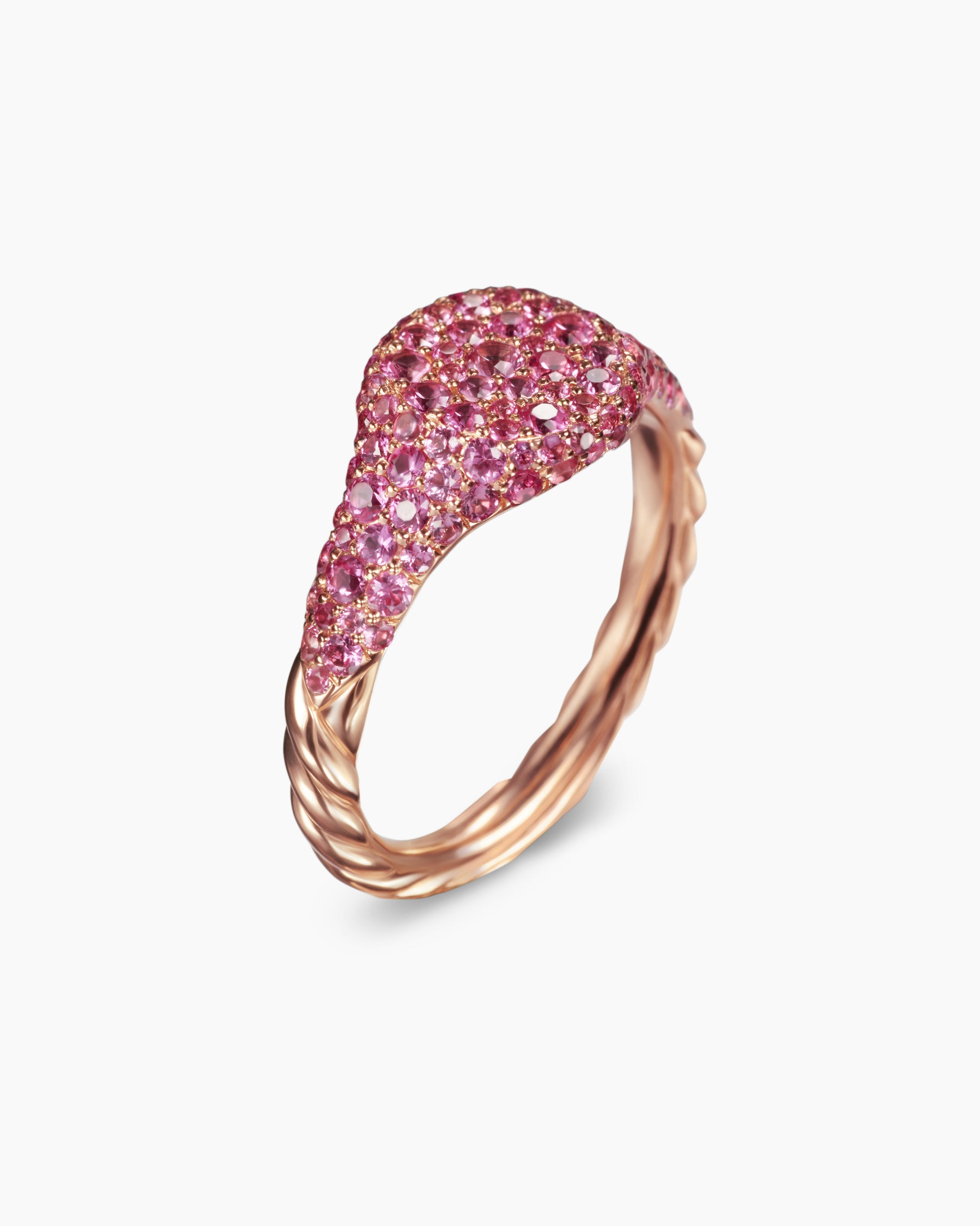 Petite Pavé Pinky Ring in 18K Rose Gold with Pink Sapphires, 7mm - Image 3