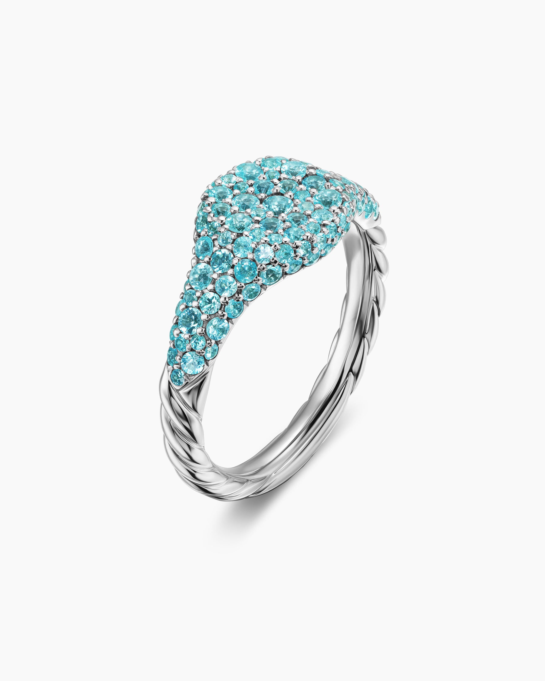 Alternative view of Petite Pavé Pinky Ring in 18K White Gold with Paraiba Tourmalines, 7mm