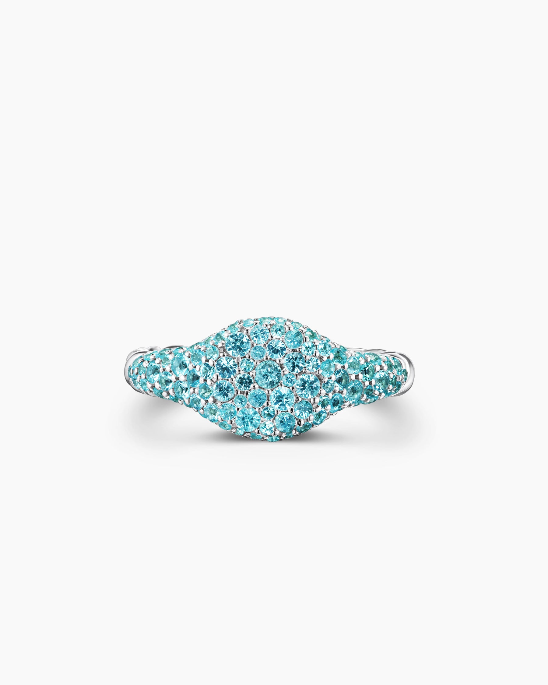 Petite Pavé Pinky Ring in 18K White Gold with Paraiba Tourmalines, 7mm - Image 3