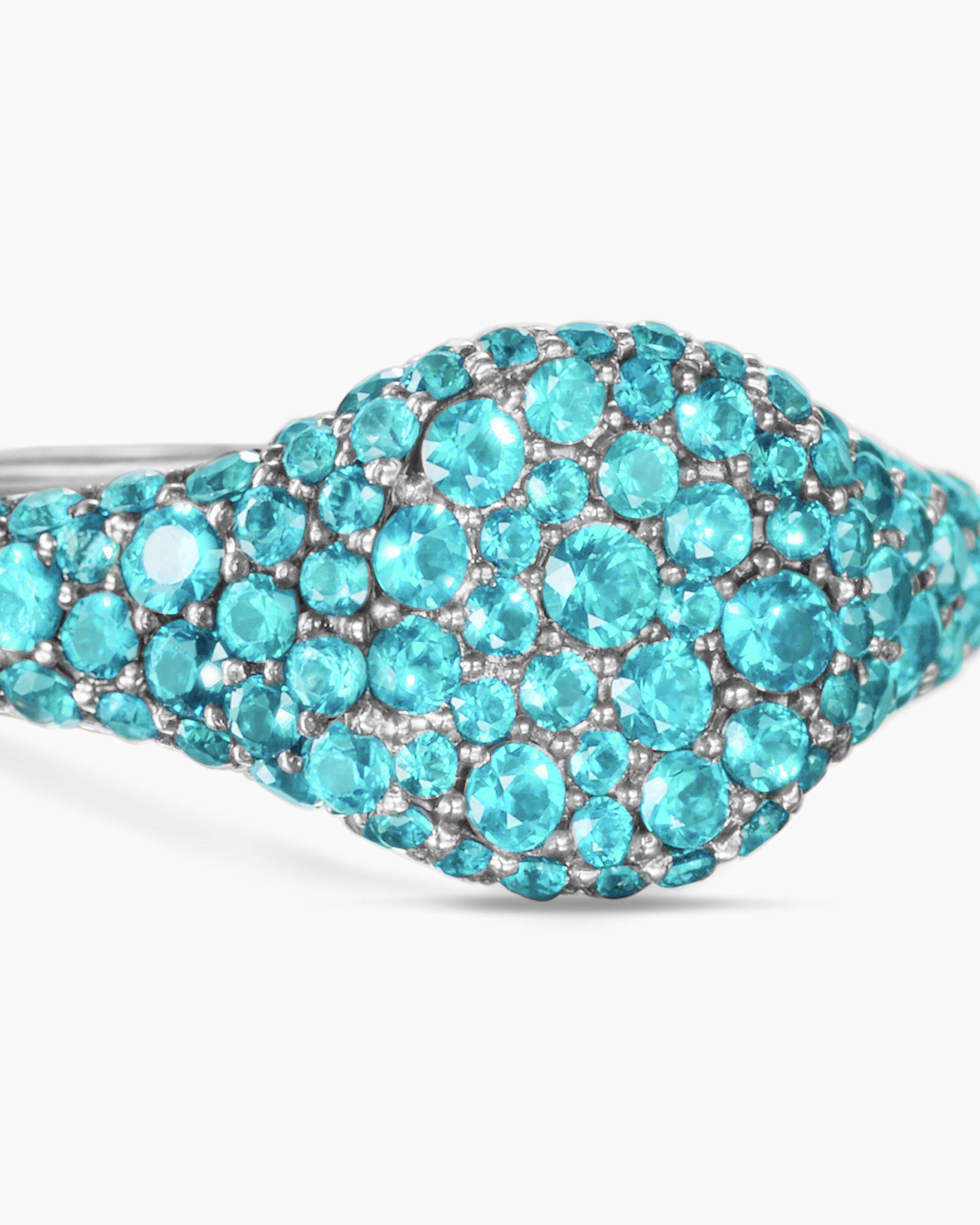 Petite Pavé Pinky Ring in 18K White Gold with Paraiba Tourmalines, 7mm - Image 4