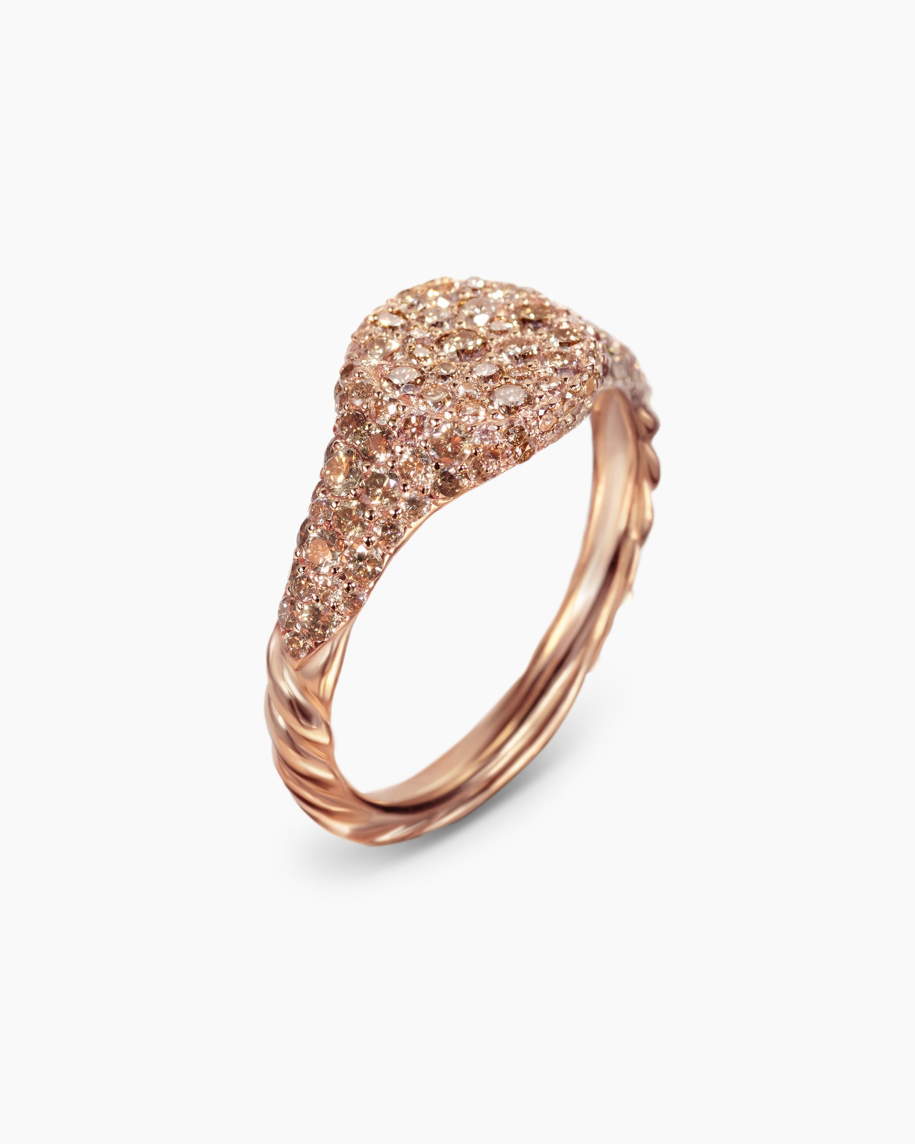 Petite Pavé Pinky Ring in 18K Rose Gold with Cognac Diamonds, 7mm - Image 3