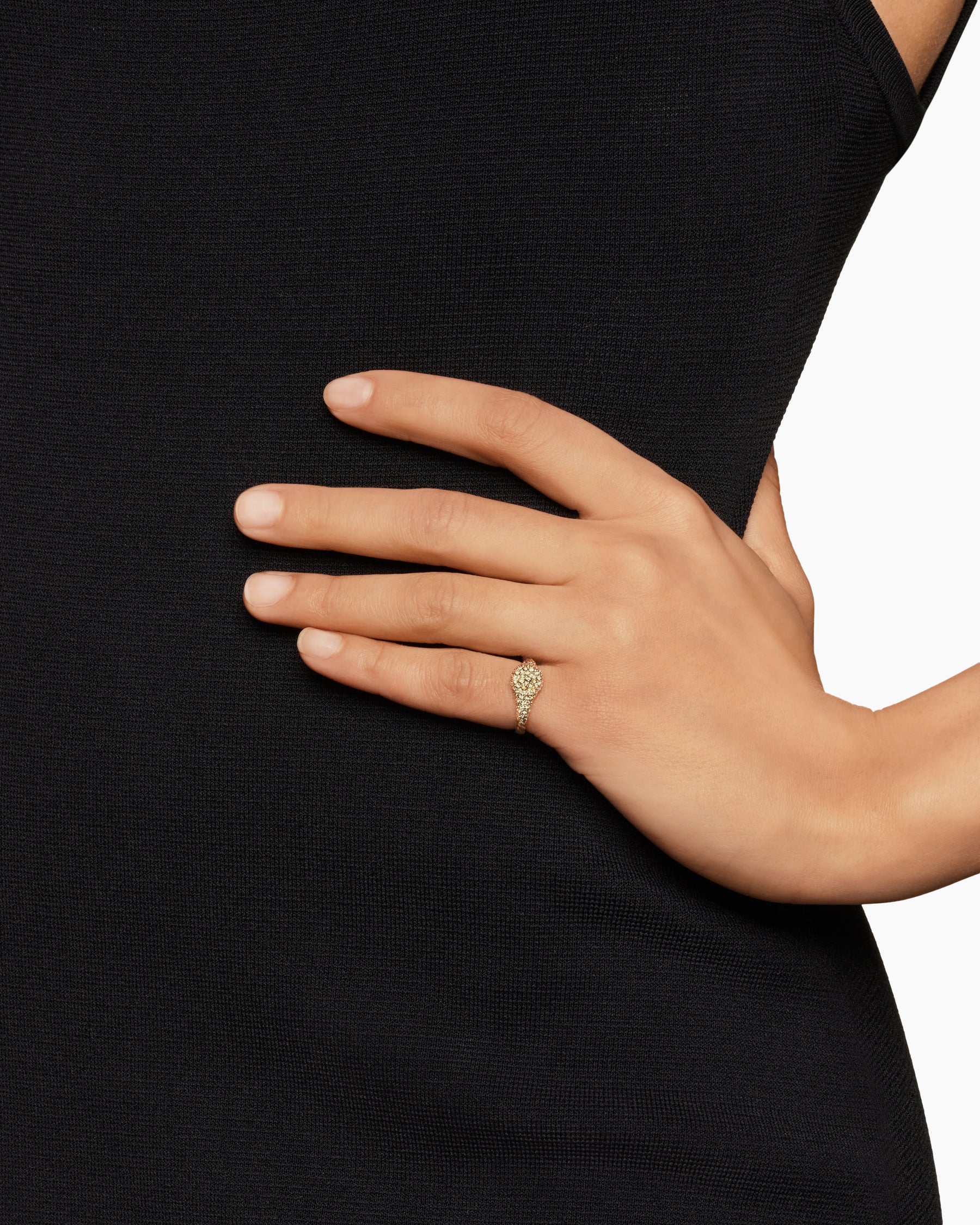 Alternative view of Petite Pavé Pinky Ring in 18K Rose Gold with Cognac Diamonds, 7mm