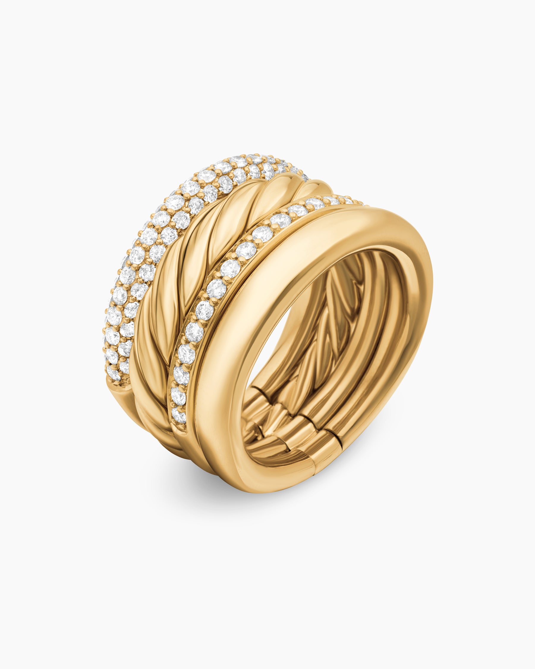 DY Mercer Multi Row Ring in 18K Yellow Gold with Diamonds, 14mm - Image 3
