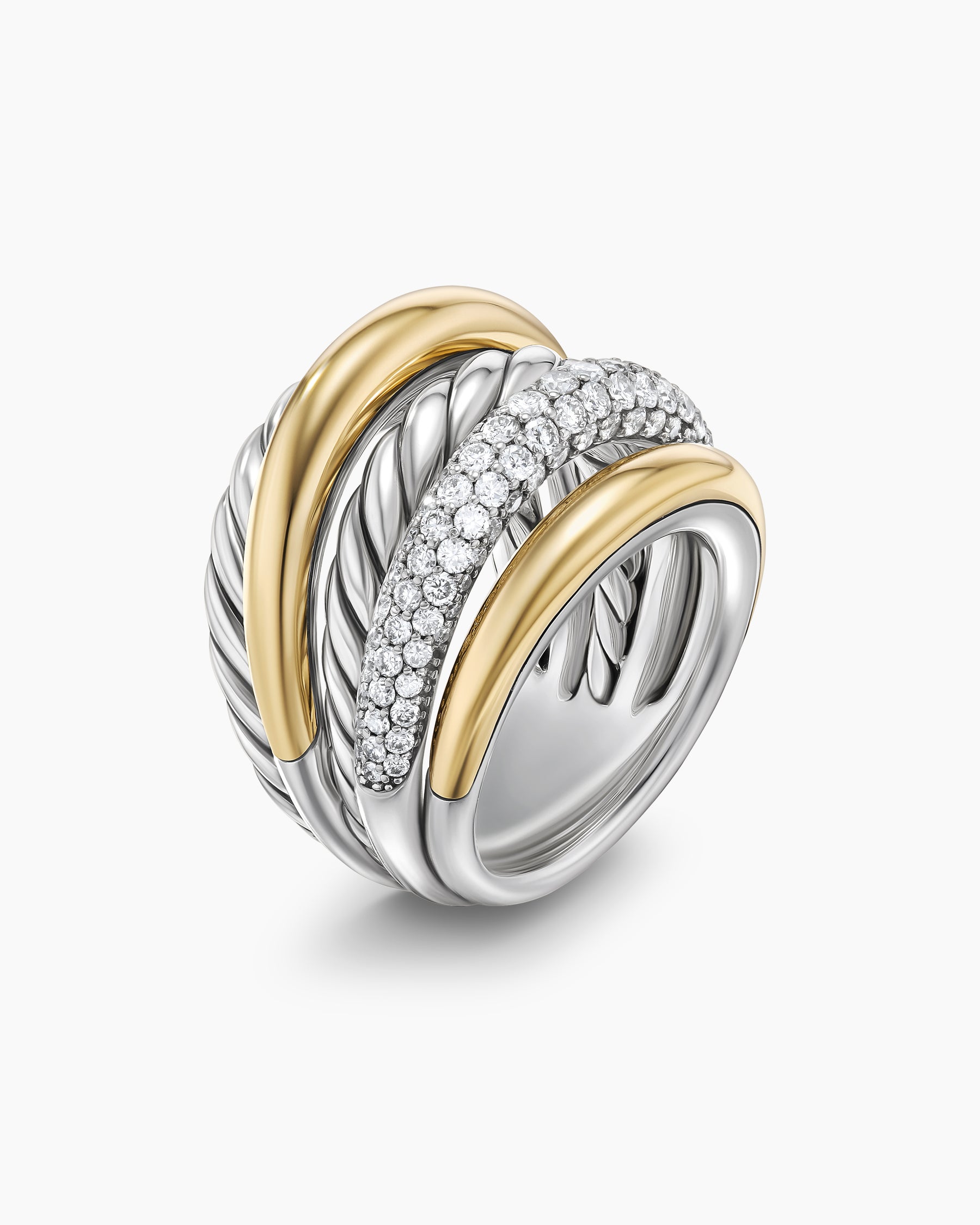 DY Mercer Multi Row Ring in Sterling Silver with 18K Yellow Gold and Diamonds, 21mm - Image 3