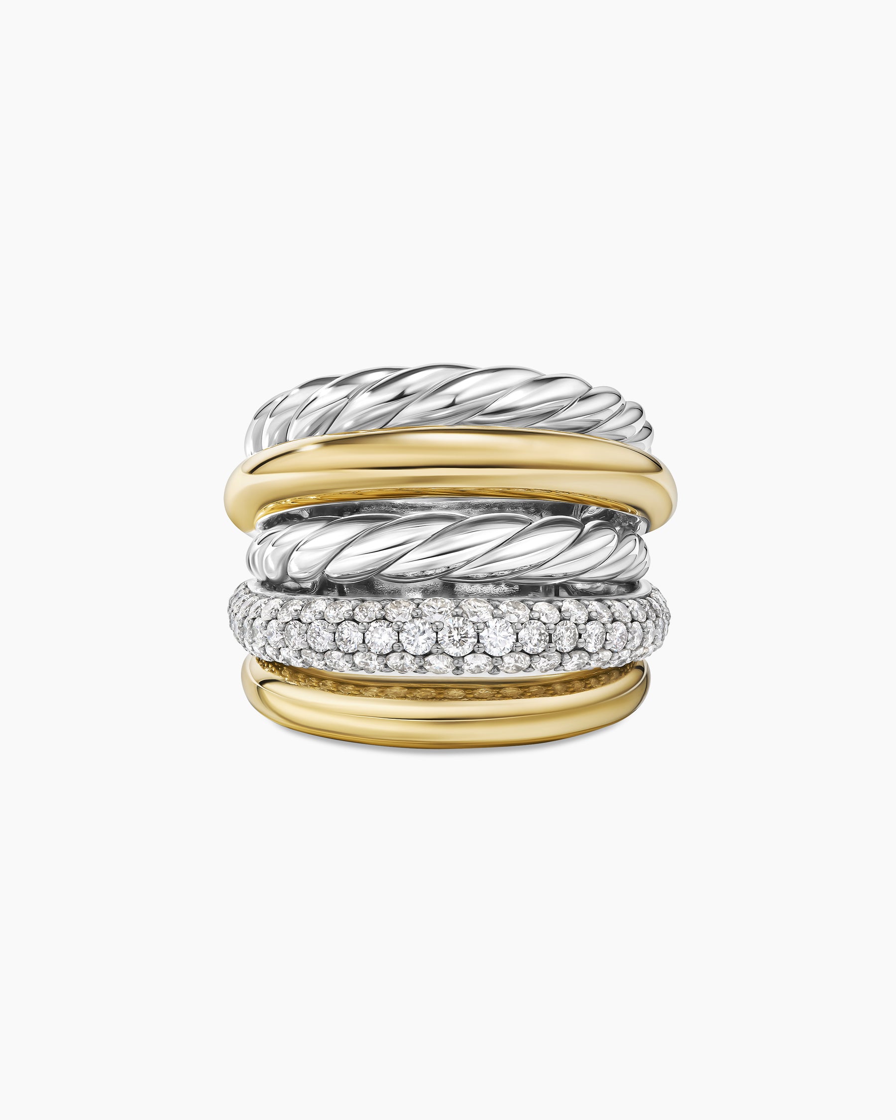 DY Mercer Multi Row Ring in Sterling Silver with 18K Yellow Gold and Diamonds, 21mm - Image 4