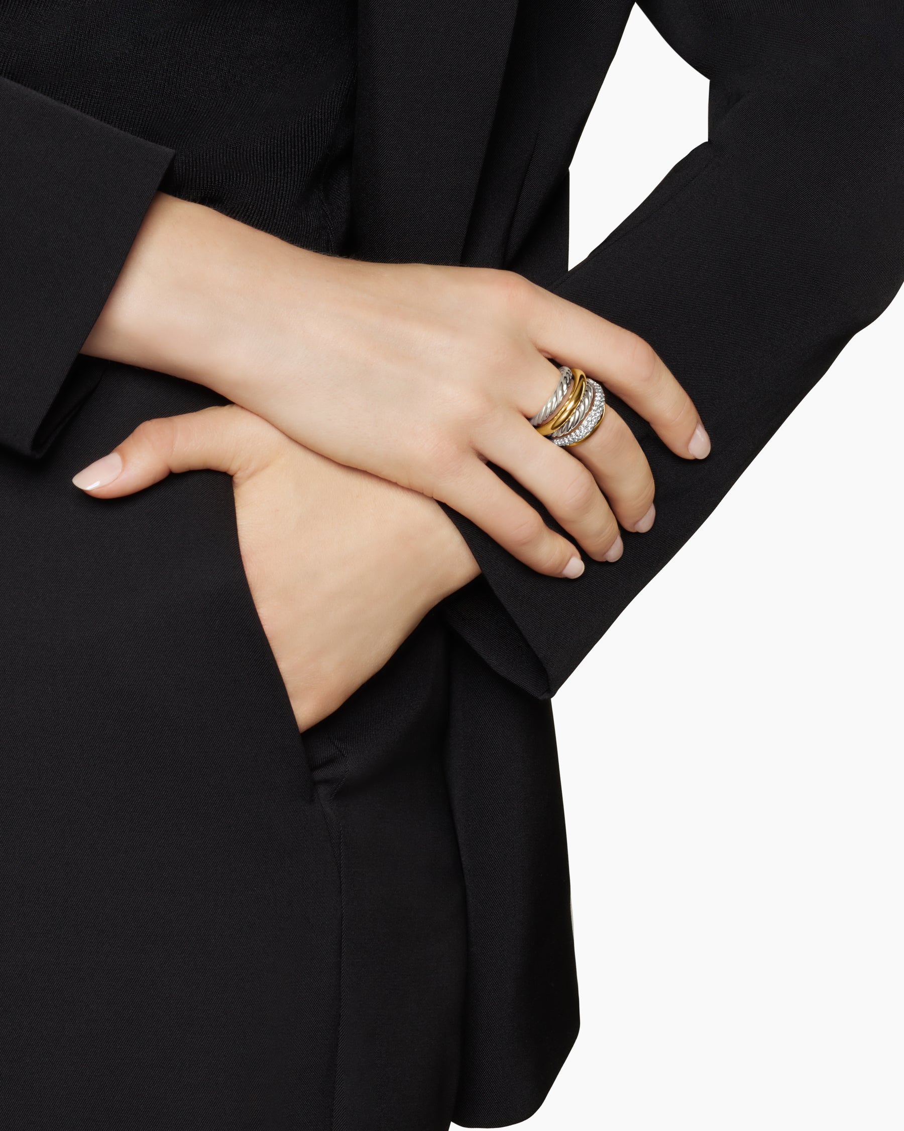 Alternative view of DY Mercer Multi Row Ring in Sterling Silver with 18K Yellow Gold and Diamonds, 21mm