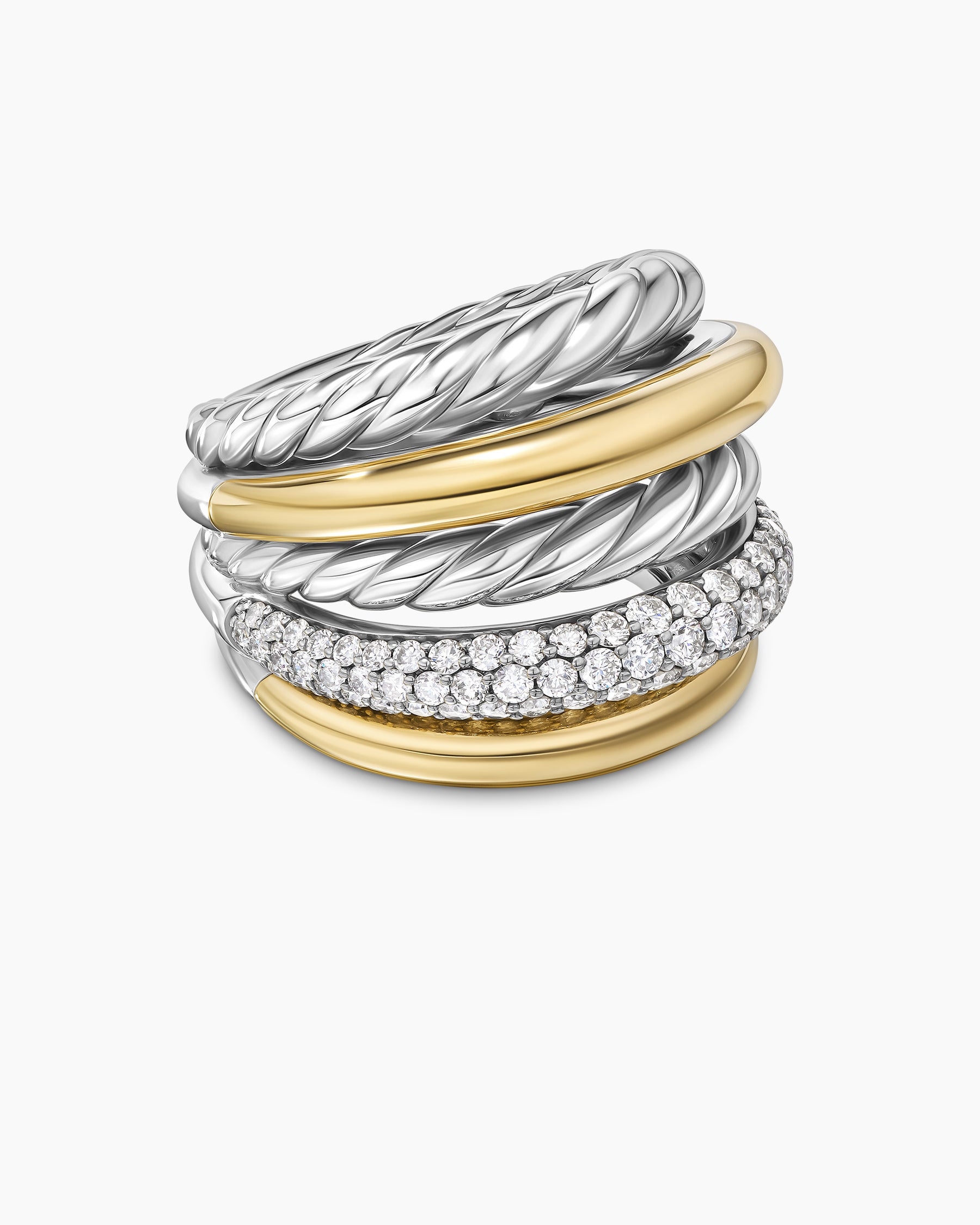 DY Mercer Multi Row Ring in Sterling Silver with 18K Yellow Gold and Diamonds, 21mm