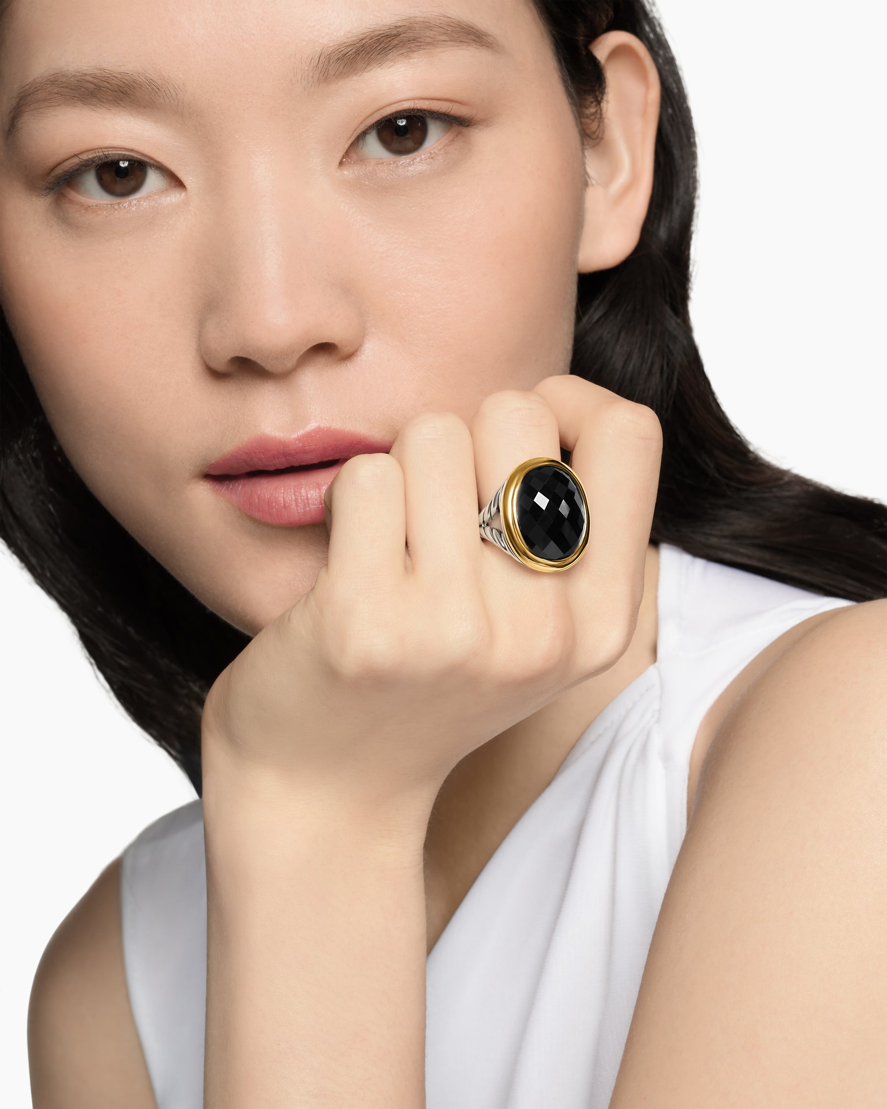 Alternative view of Albion Oval Ring in Sterling Silver with 18K Yellow Gold and Black Onyx, 21mm
