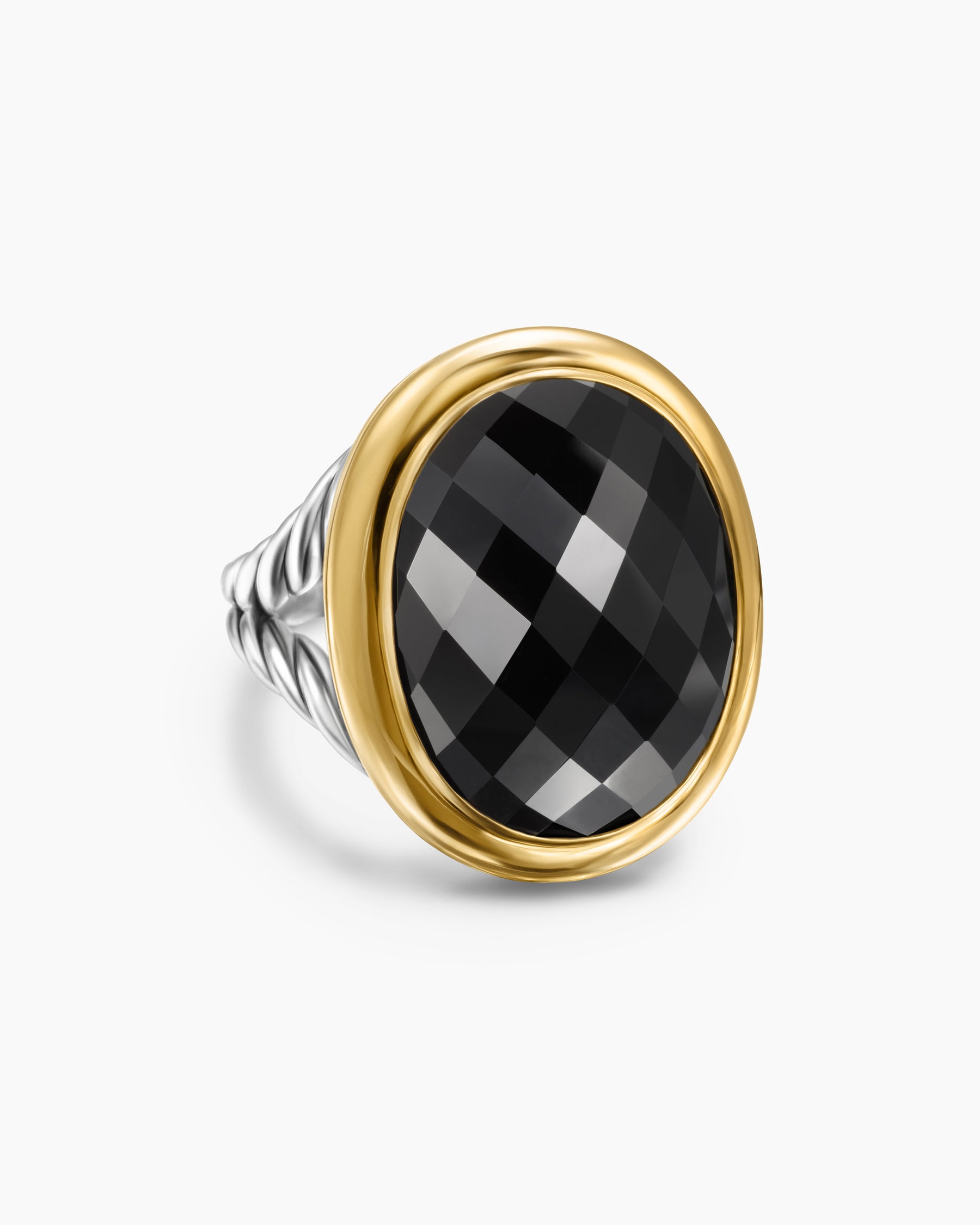 Albion Oval Ring in Sterling Silver with 18K Yellow Gold and Black Onyx, 21mm