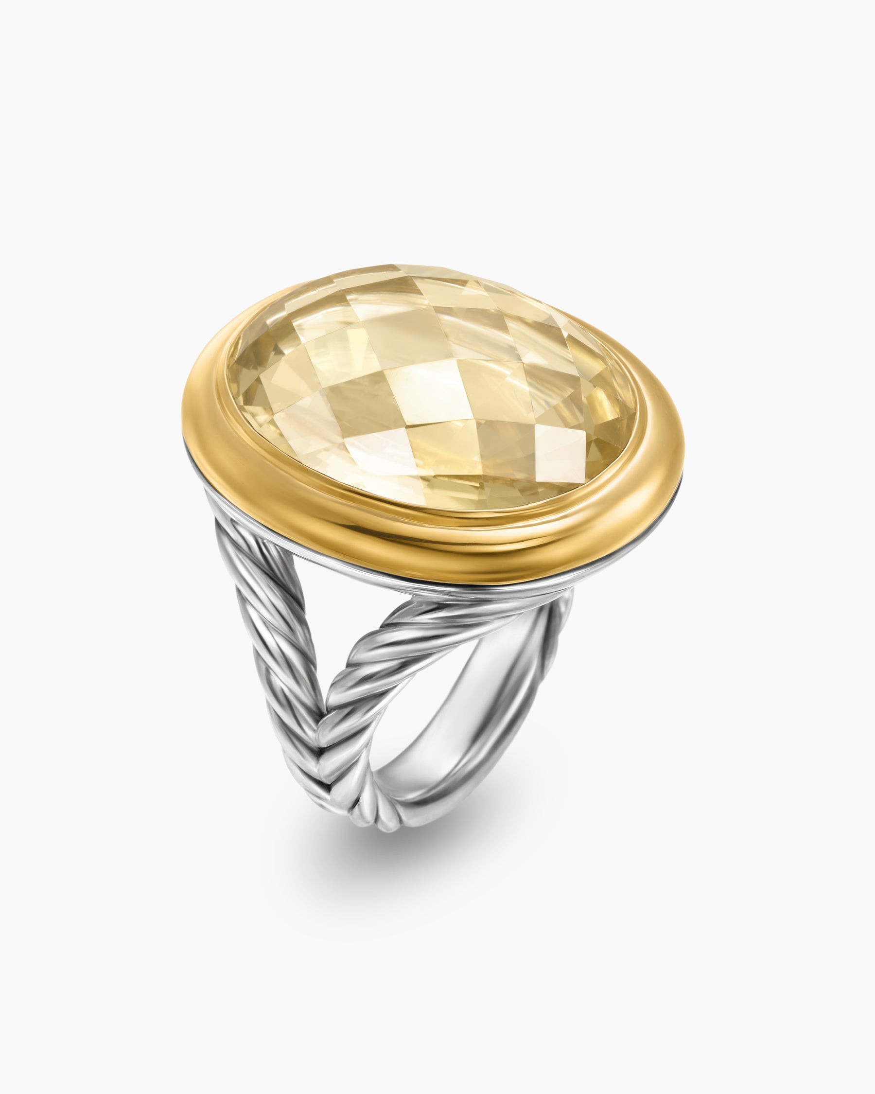 Albion Oval Ring in Sterling Silver with 18K Yellow Gold and Champagne Citrine, 21mm - Image 3
