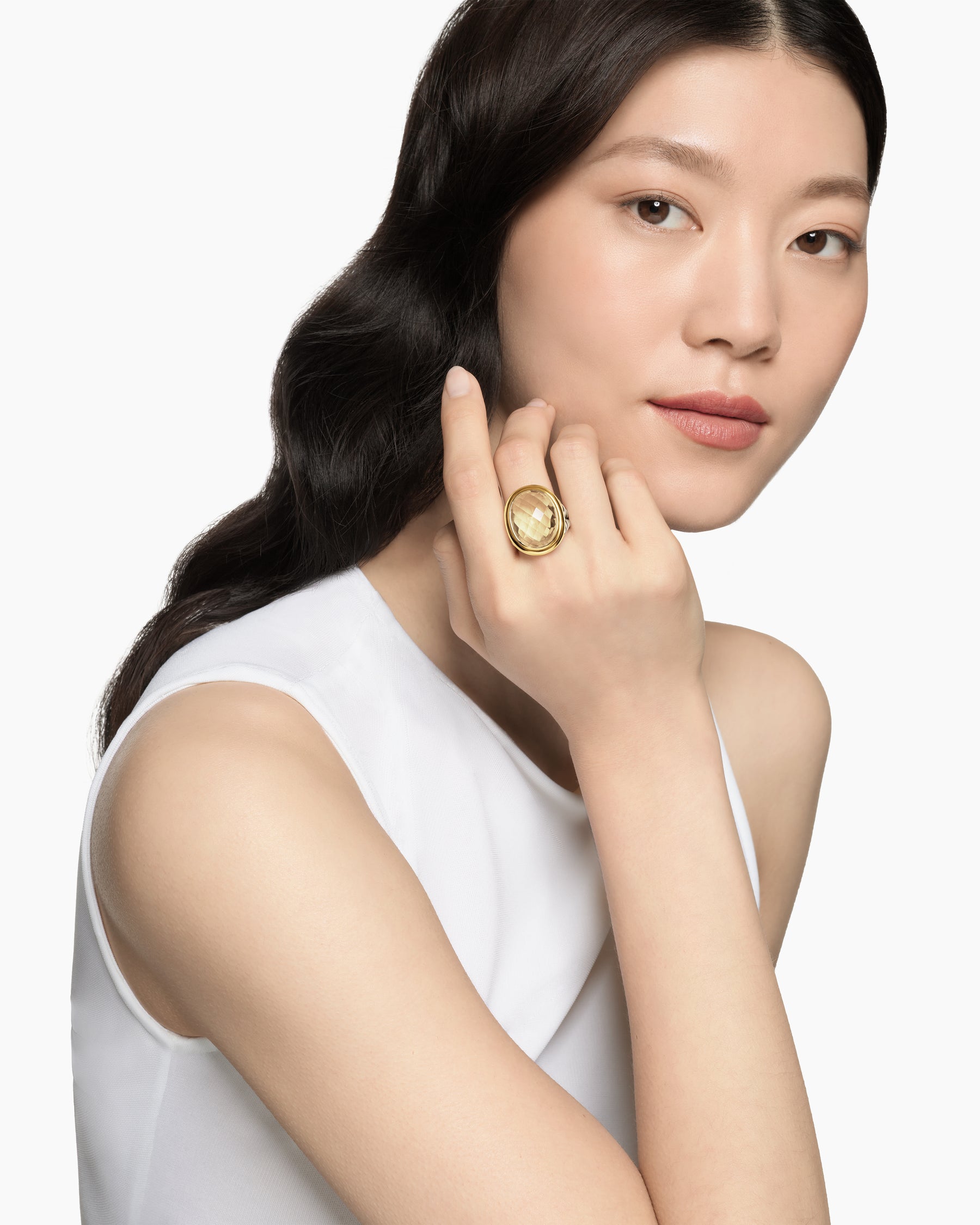 Alternative view of Albion Oval Ring in Sterling Silver with 18K Yellow Gold and Champagne Citrine, 21mm