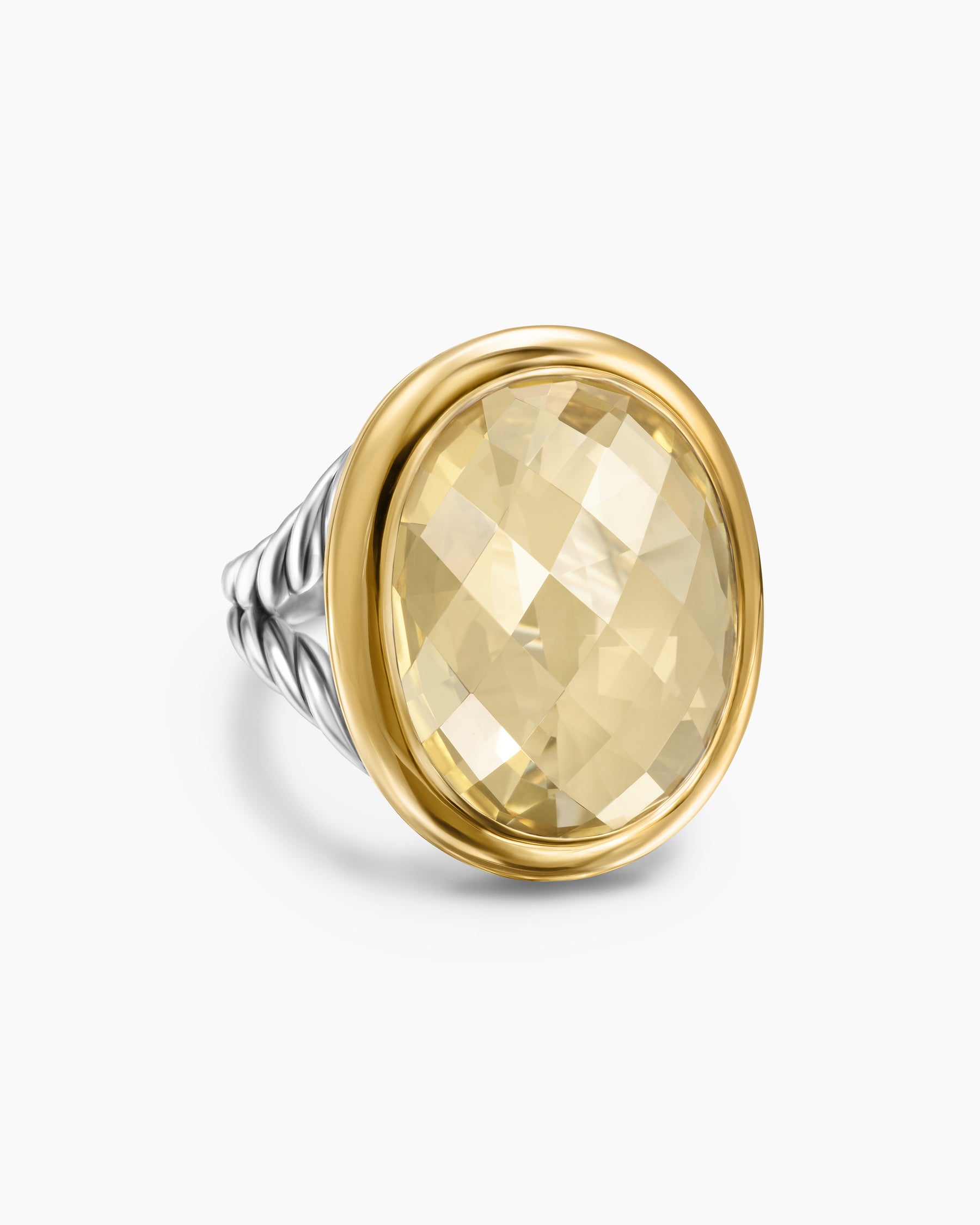 Albion Oval Ring in Sterling Silver with 18K Yellow Gold and Champagne Citrine, 21mm