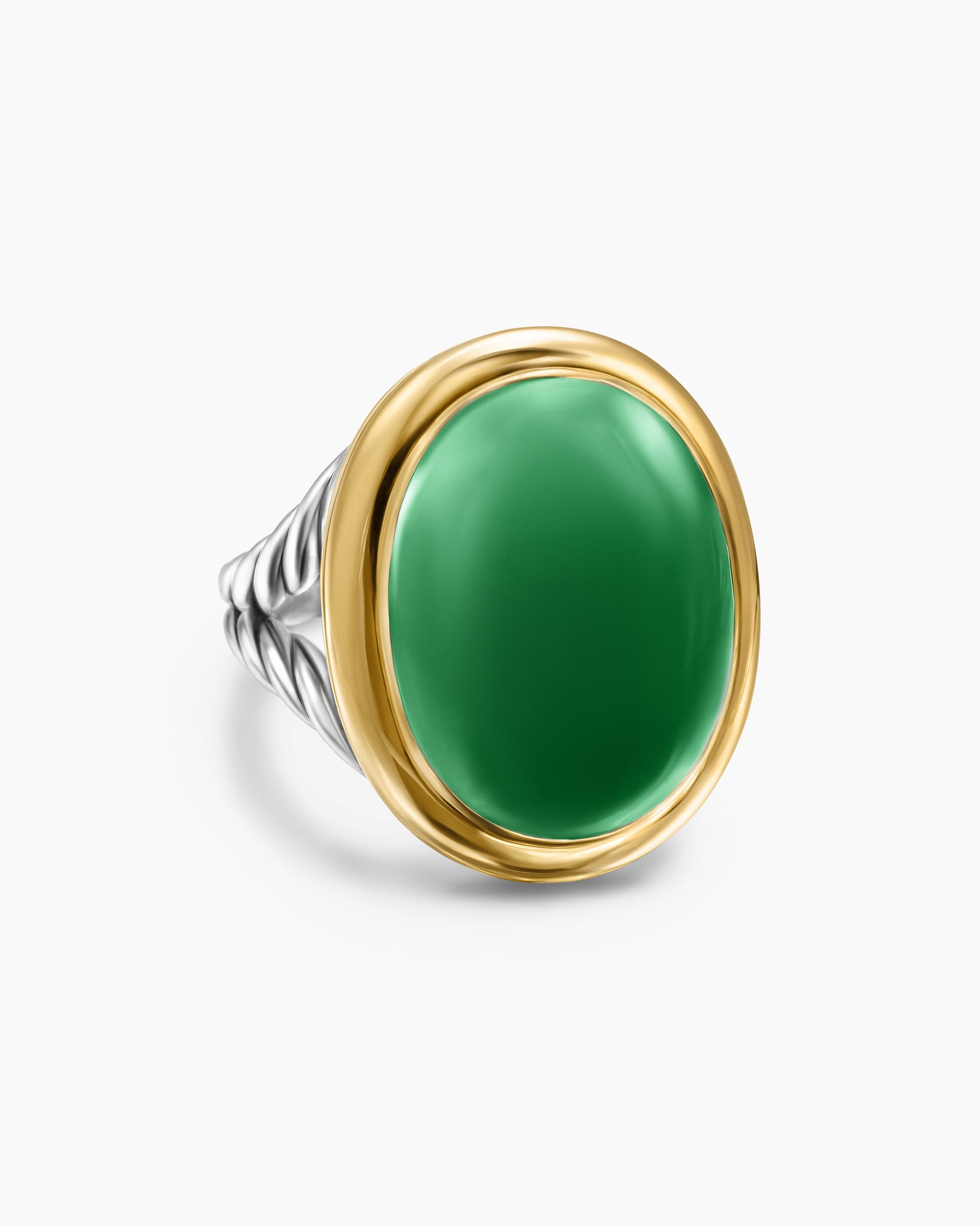Albion Oval Ring in Sterling Silver with 18K Yellow Gold and Green Onyx, 21mm