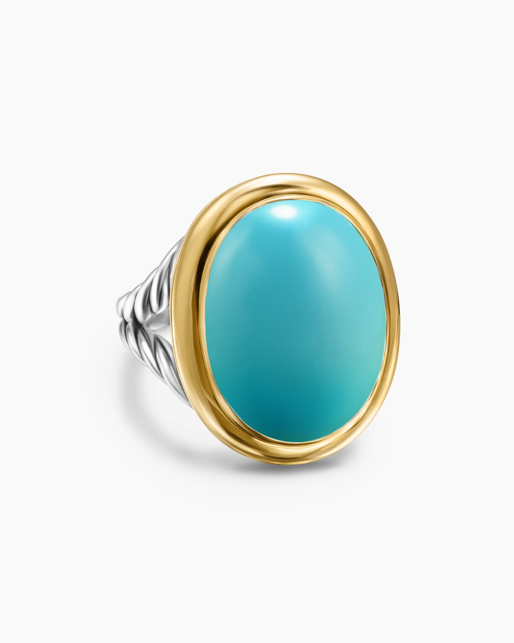 Albion Oval Ring in Sterling Silver with 18K Yellow Gold and Turquoise, 21mm
