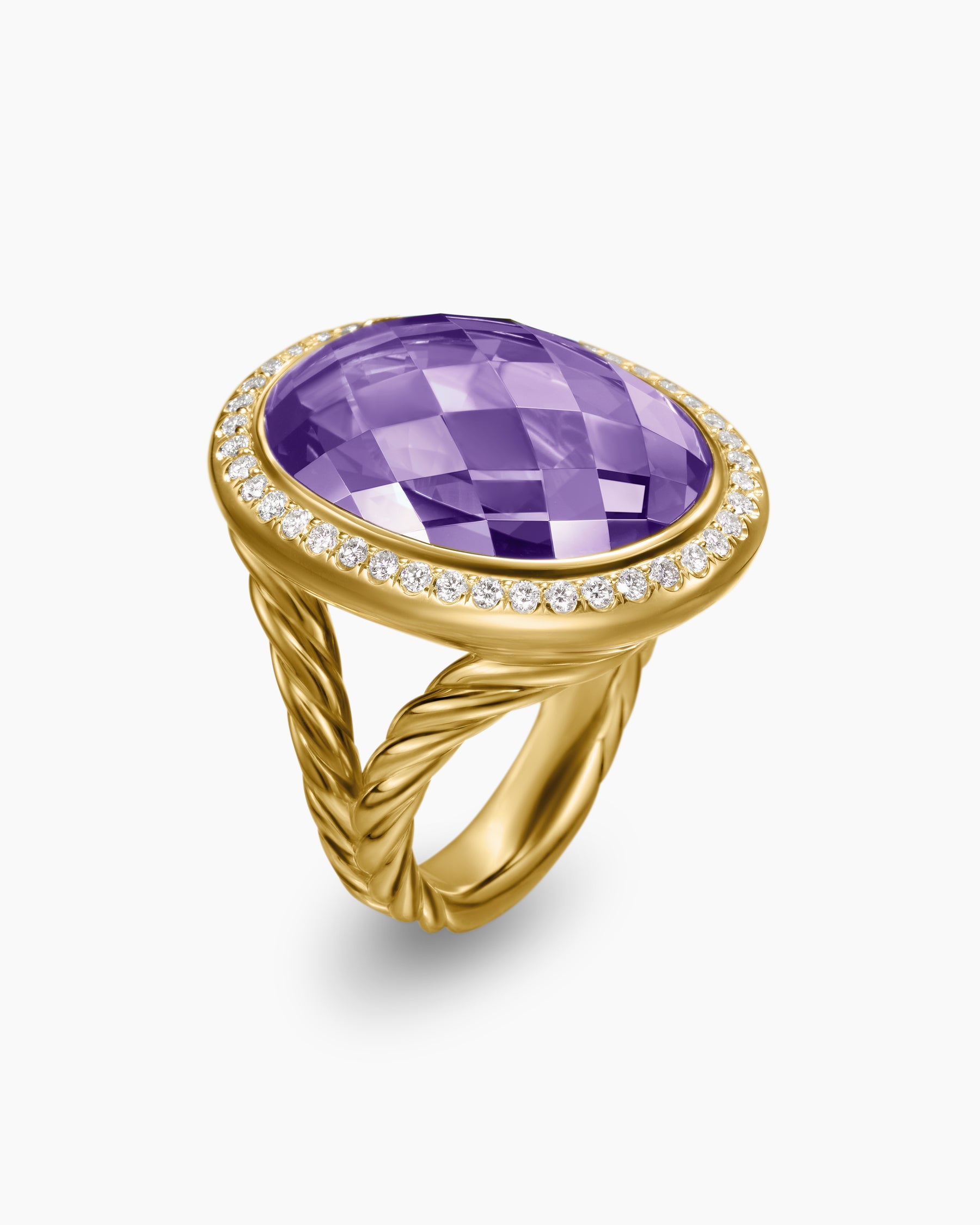 Albion Oval Ring in 18K Yellow Gold with Amethyst and Diamonds, 21mm - Image 3