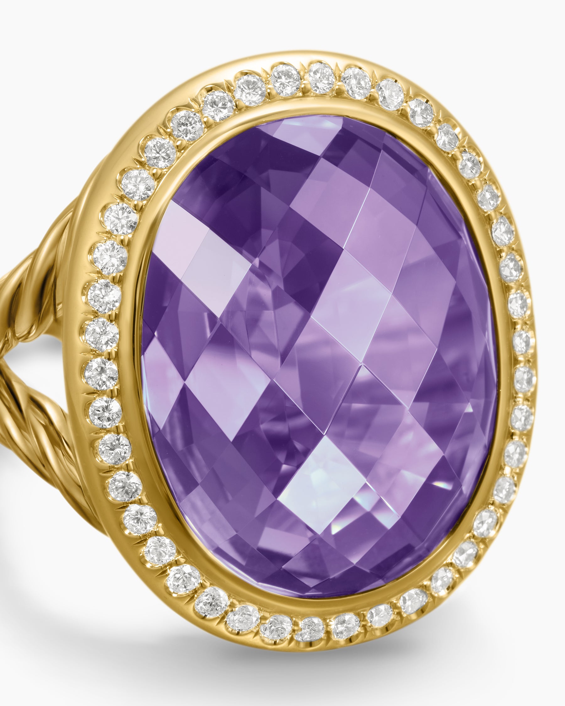 Albion Oval Ring in 18K Yellow Gold with Amethyst and Diamonds, 21mm - Image 5