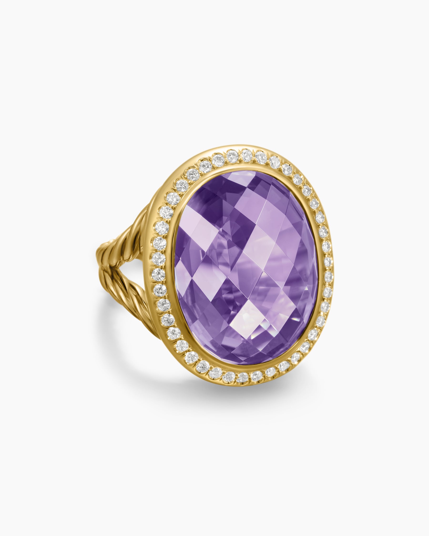 Albion Oval Ring in 18K Yellow Gold with Amethyst and Diamonds, 21mm