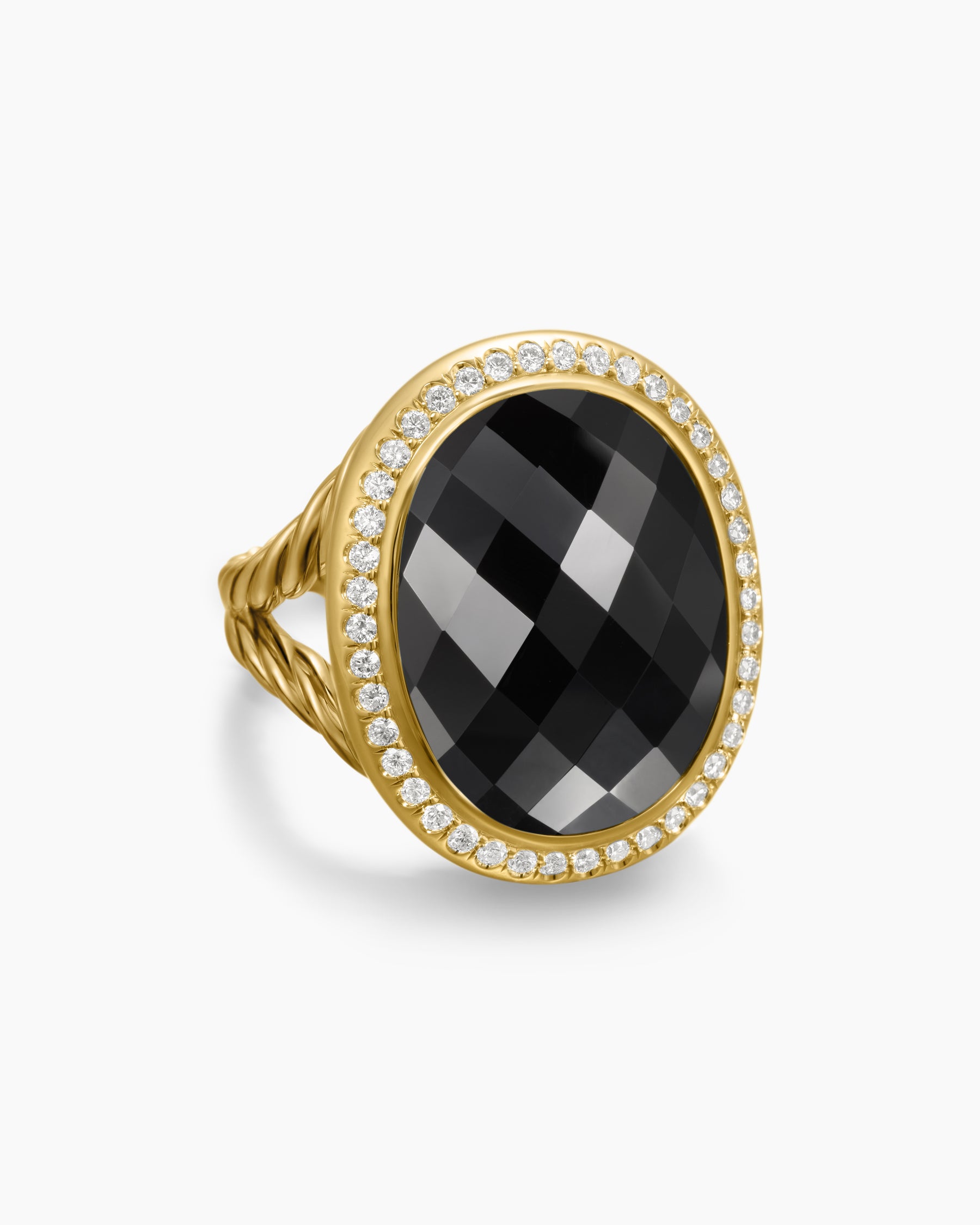 Albion Oval Ring in 18K Yellow Gold with Black Onyx and Diamonds, 21mm