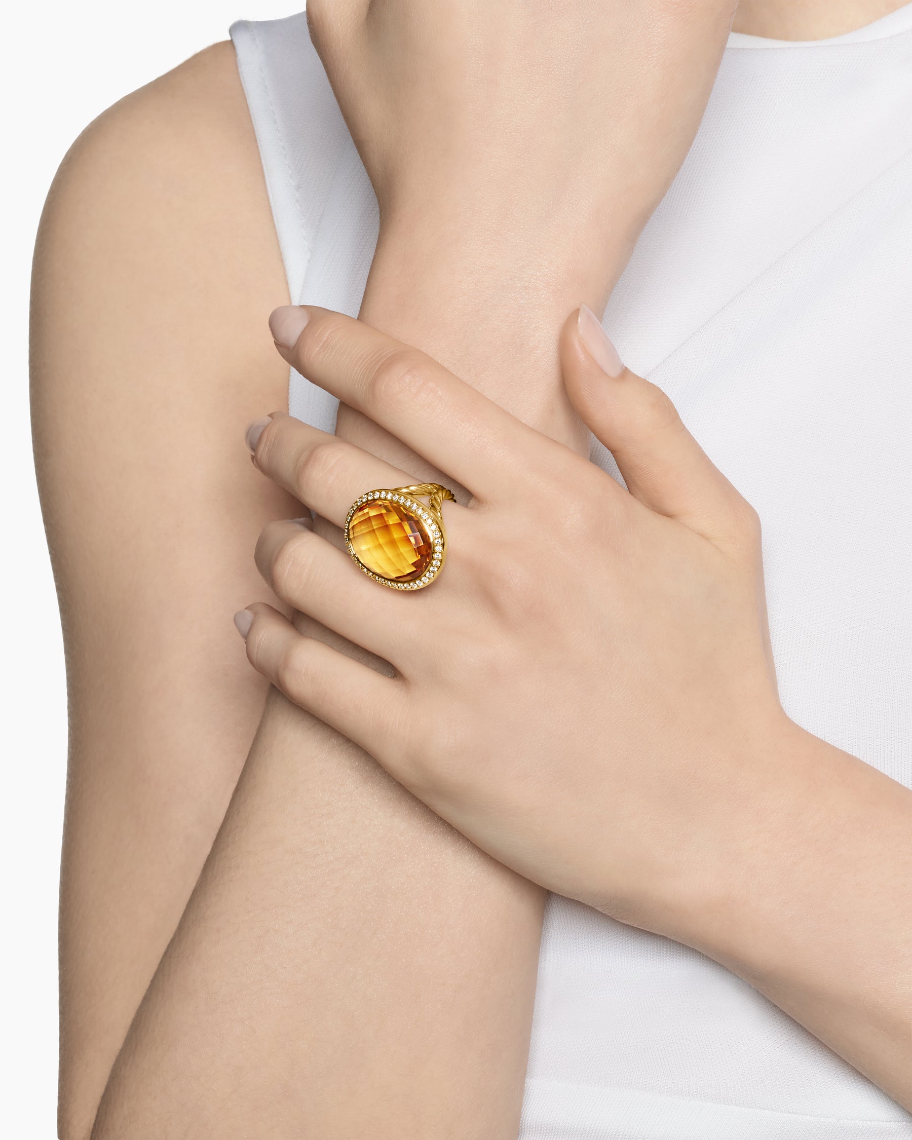 Alternative view of Albion Oval Ring in 18K Yellow Gold with Citrine and Diamonds, 21mm