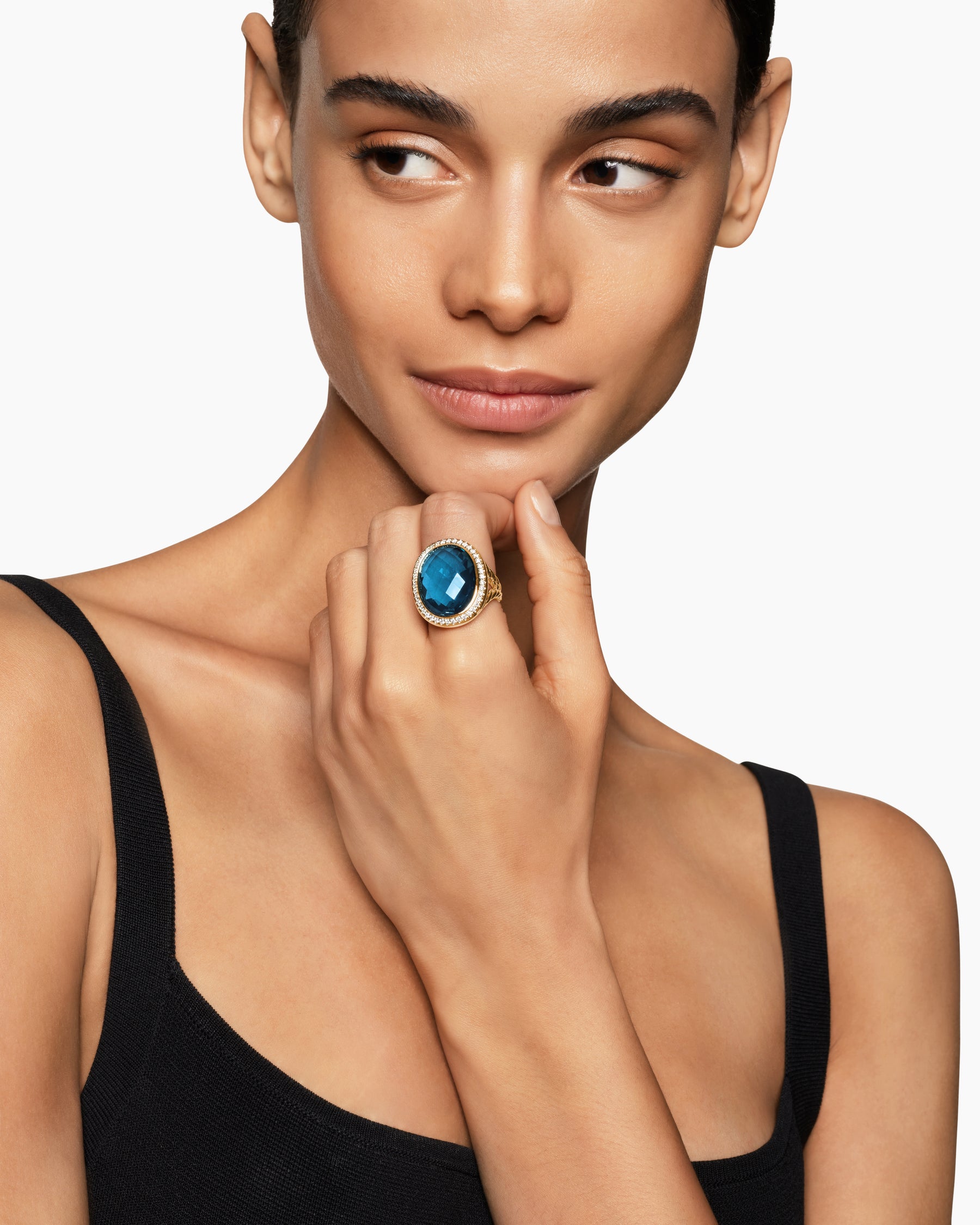 Alternative view of Albion Oval Ring in 18K Yellow Gold with Hampton Blue Topaz and Diamonds, 21mm