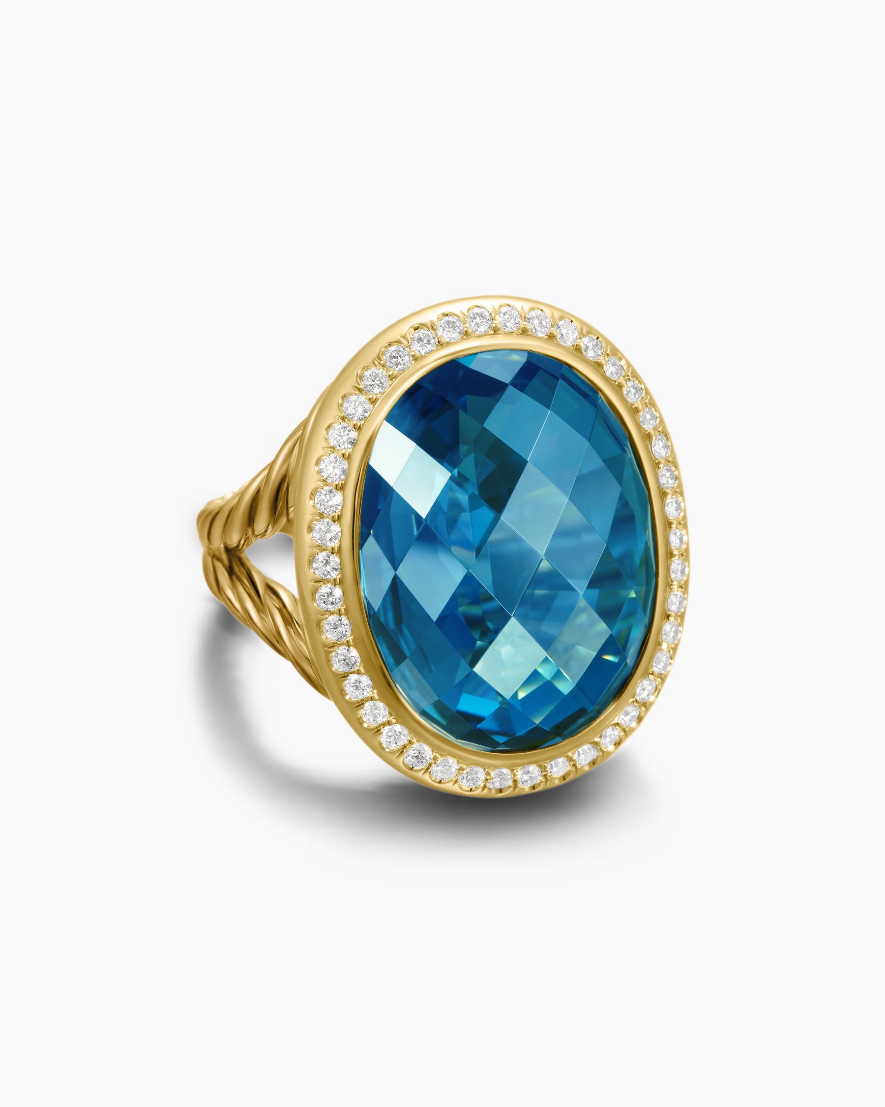 Albion Oval Ring in 18K Yellow Gold with Hampton Blue Topaz and Diamonds, 21mm