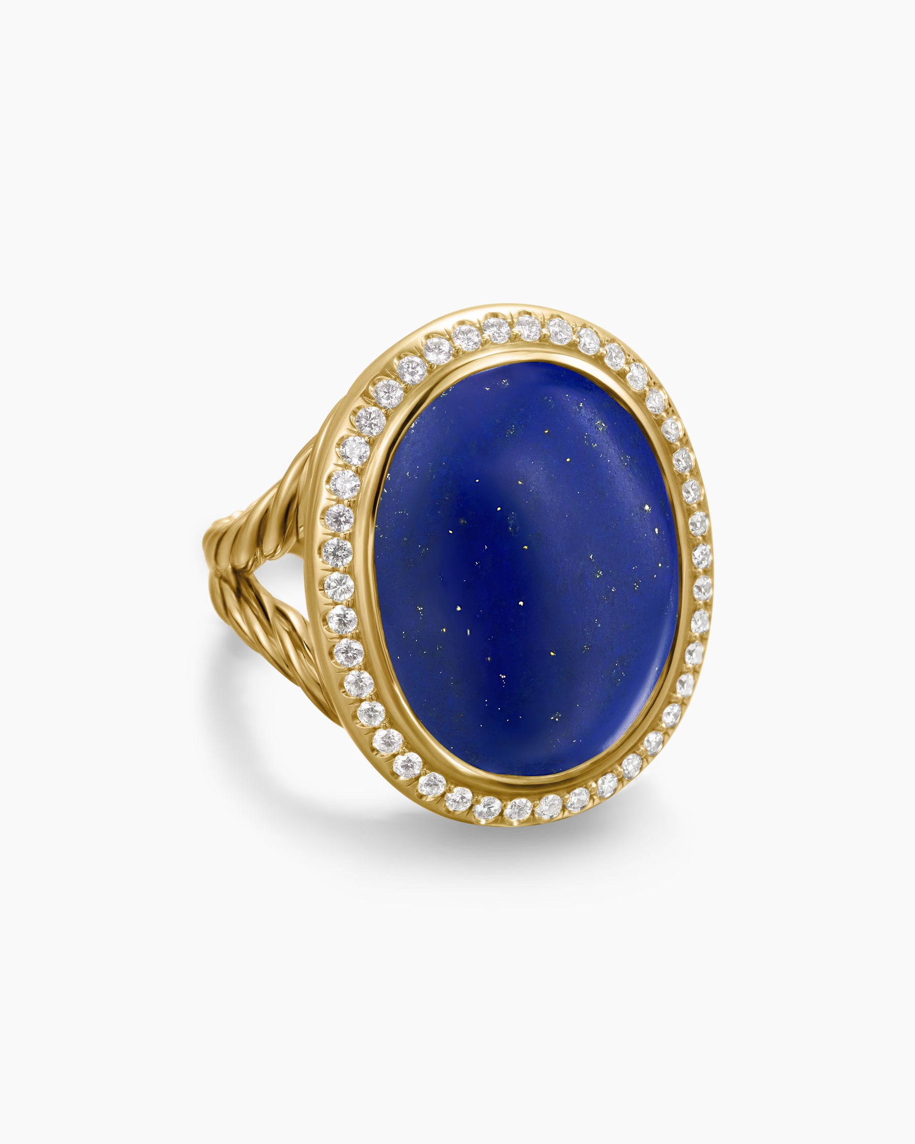 Albion Oval Ring in 18K Yellow Gold with Lapis Lazuli and Diamonds, 21mm