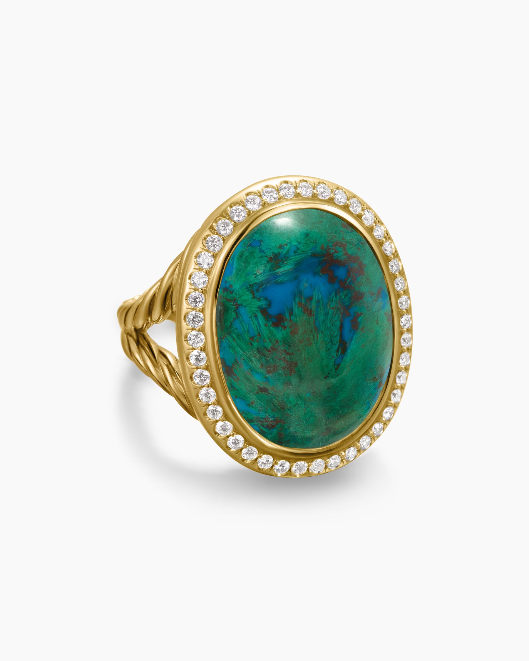Albion Oval Ring in 18K Yellow Gold with Chrysocolla and Diamonds, 21mm