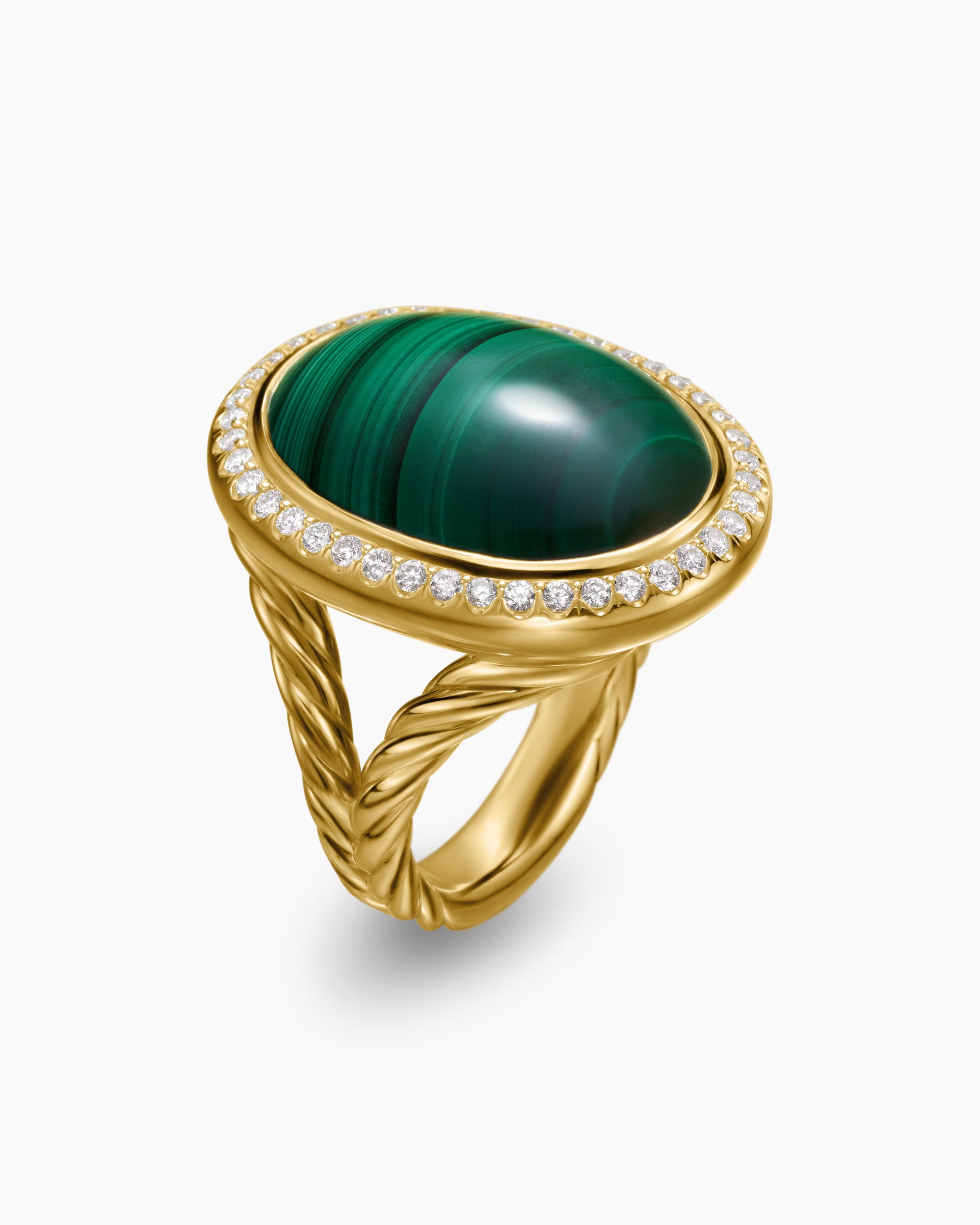 Albion Oval Ring in 18K Yellow Gold with Malachite and Diamonds, 21mm - Image 3