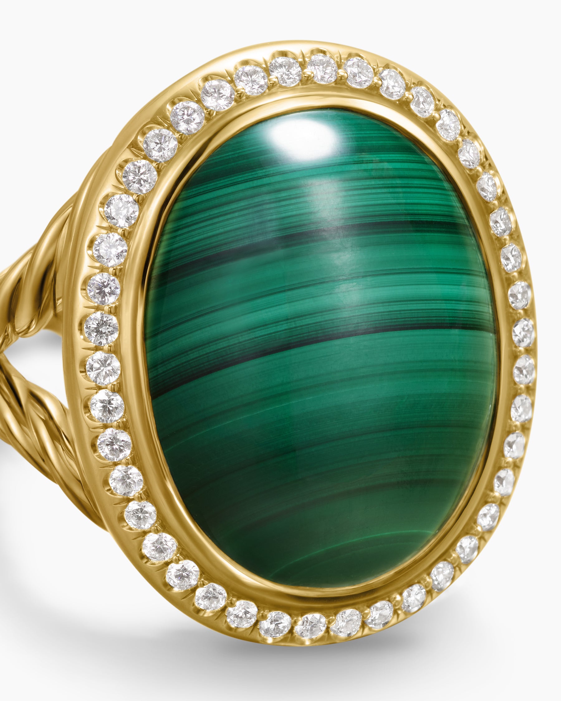 Albion Oval Ring in 18K Yellow Gold with Malachite and Diamonds, 21mm - Image 5