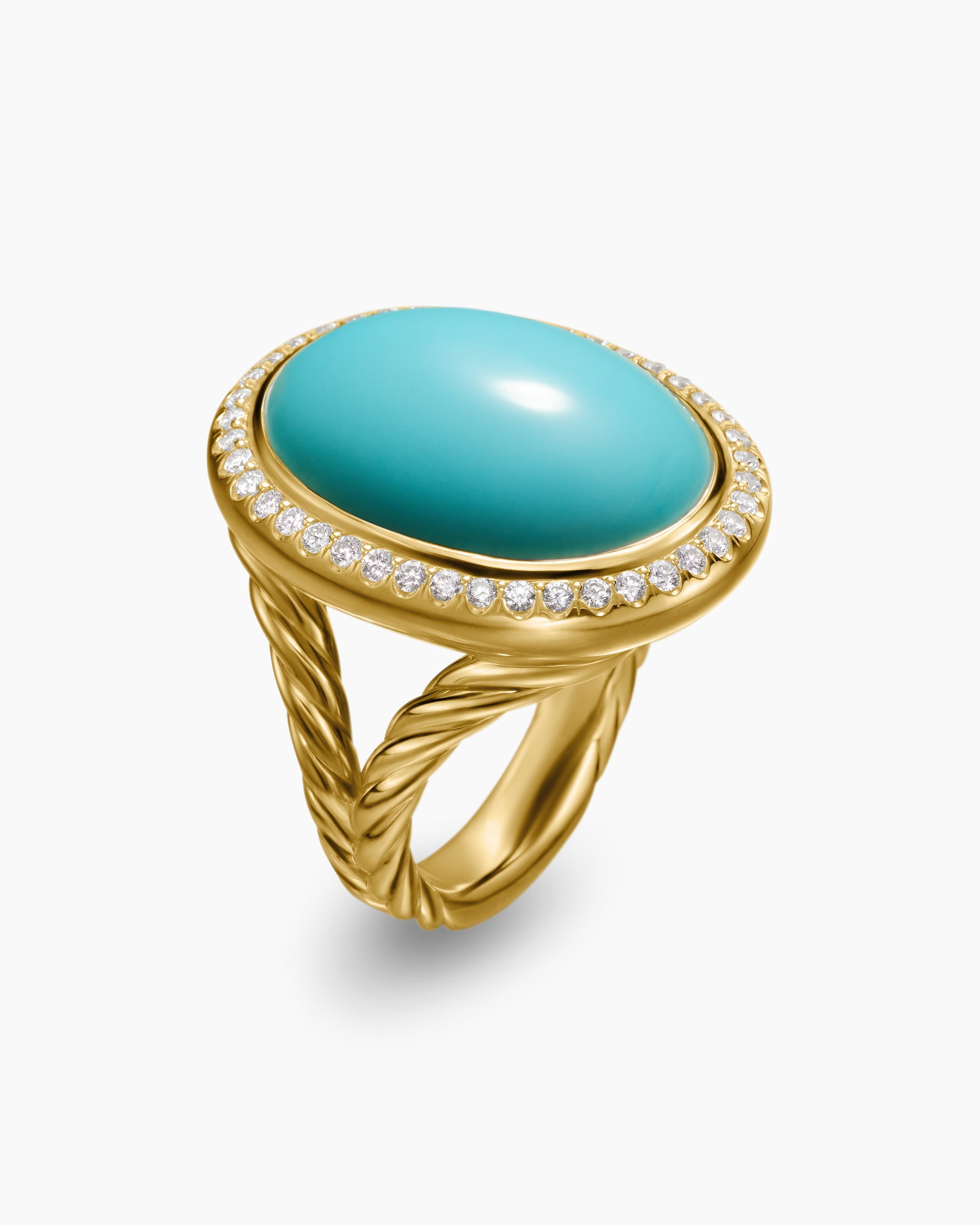 Albion Oval Ring in 18K Yellow Gold with Turquoise and Diamonds, 21mm - Image 3